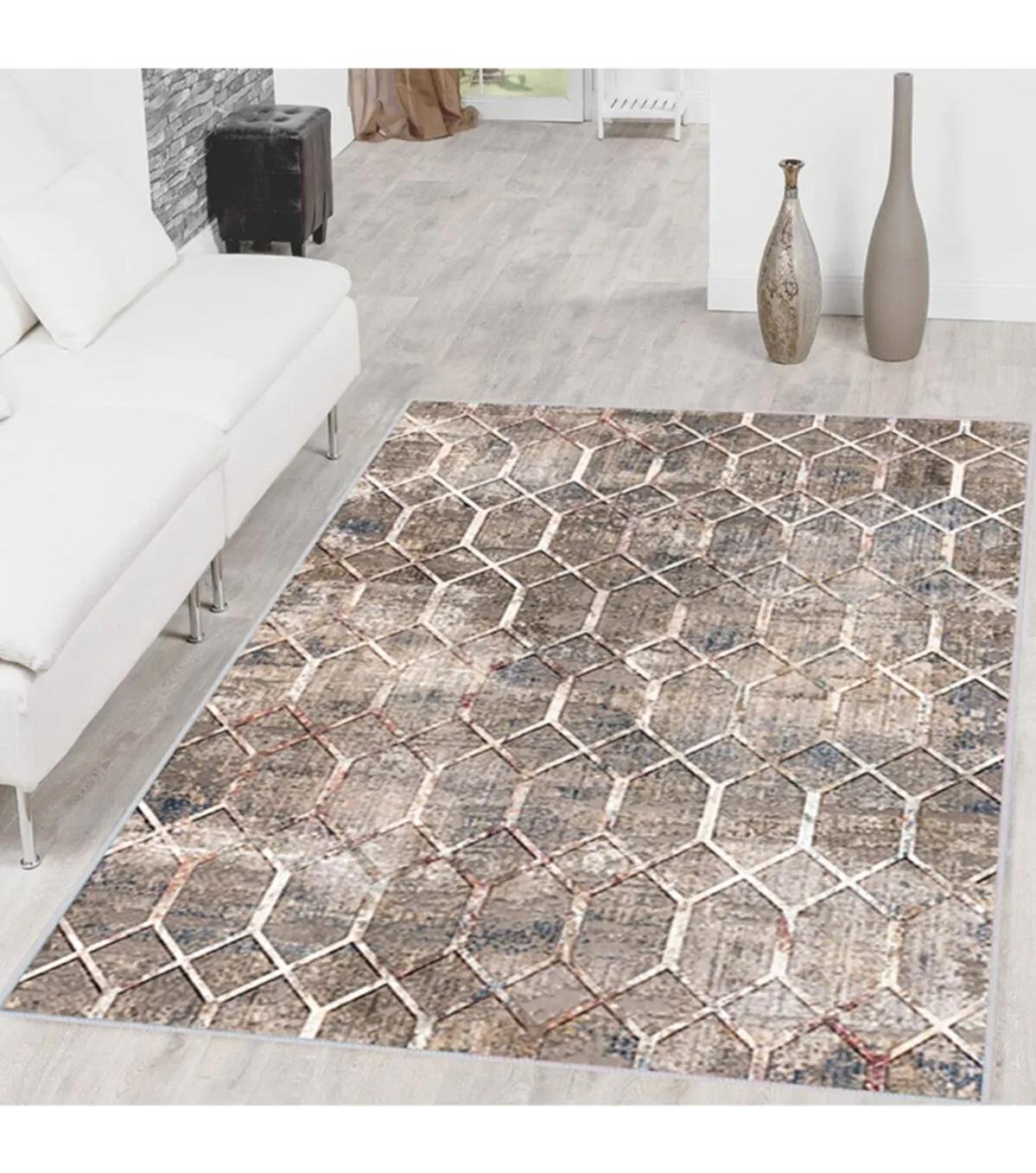 Rovigo Home RVG1513-SD239 Çok Renkli 8 mm Polyester Antibakteriyel-Leke Tutmaz-Toz Tutmaz Yıkanabilir İnce Kaymaz Dot Taban Dikdörtgen Makine Dokuma Salon Halısı 100x200 cm