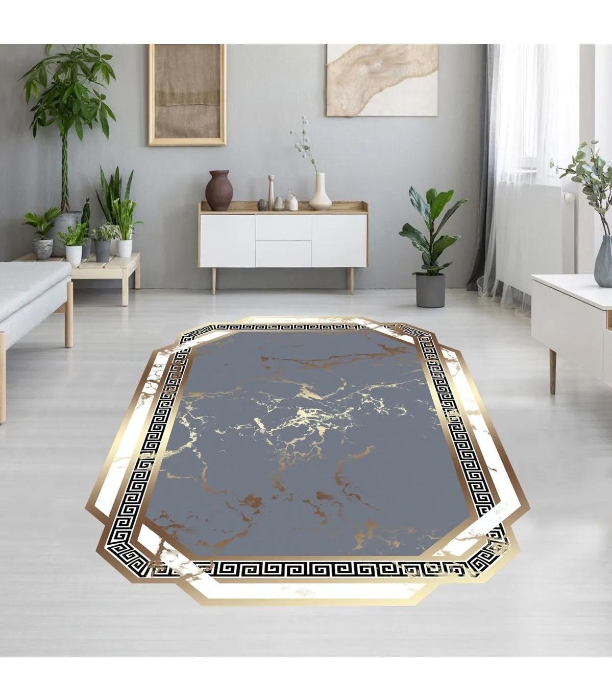 Rovigo Home RVG1914-SM73 Gri 8 mm Polyester Leke Tutmaz-Toz Tutmaz Yıkanabilir İnce Kaymaz Dot Taban Dikdörtgen Makine Dokuma Salon Halısı 120x180 cm