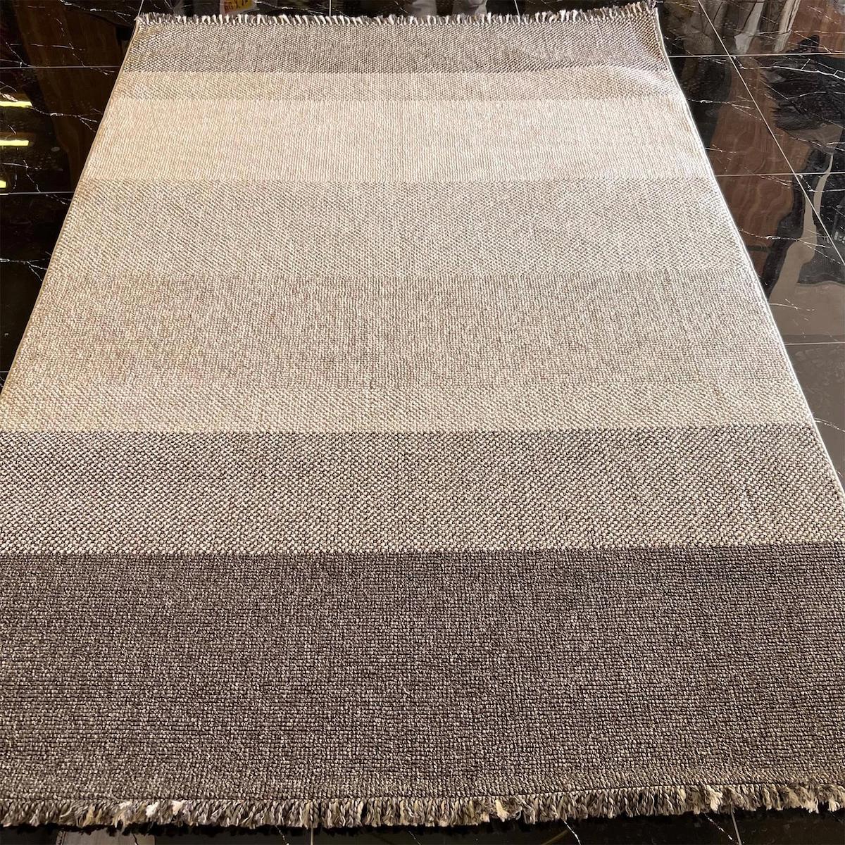 Sanat Halı Lora Plus 3746 Gri 7 mm Pamuk Antibakteriyel Yıkanabilir Kalın Kaymaz Lateks Taban Dikdörtgen Makine Dokuma Salon Halısı 160x230 cm