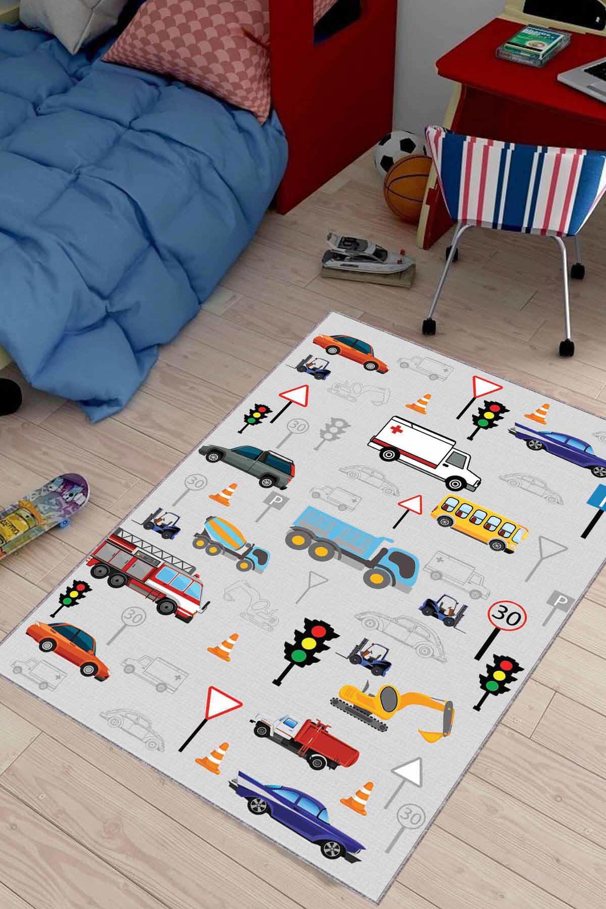 Viva Home KD92 Gri 7 mm Mikropolyester Toz Tutmaz Yıkanabilir İnce Kaymaz Dot Taban Dikdörtgen Makine Dokuma Çocuk Odası Halısı 240x340 cm