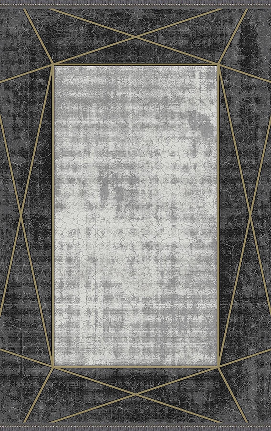 Merinos Rodin 34712 Bej-Siyah 11 mm Akrilik Toz Tutmaz Yıkanabilir Kalın Kaymaz Dikdörtgen Makine Dokuma Salon Halısı 100x150 cm