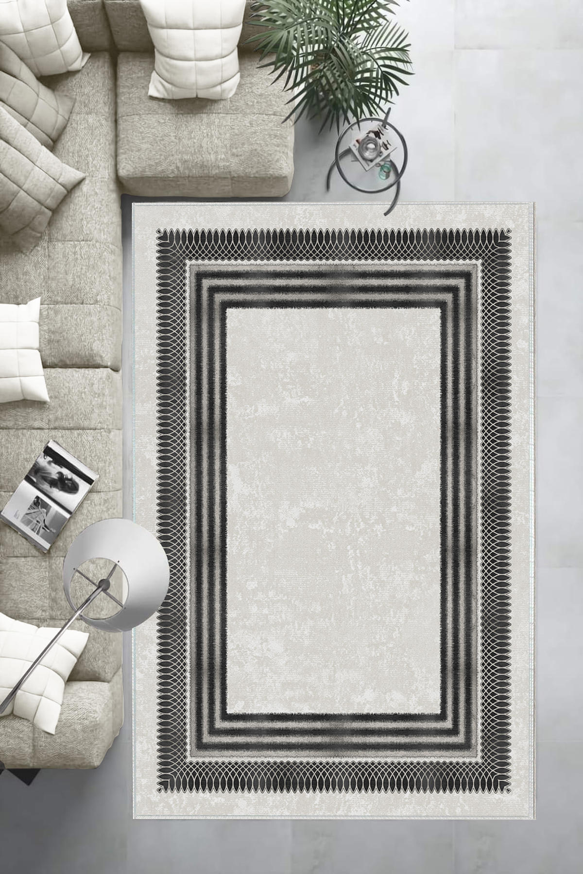 Aldora Krem 0.8 mm Polipropilen Antibakteriyel Yıkanabilir Kalın Kaymaz Taban Dikdörtgen Makine Dokuma Salon Halısı 160x230 cm