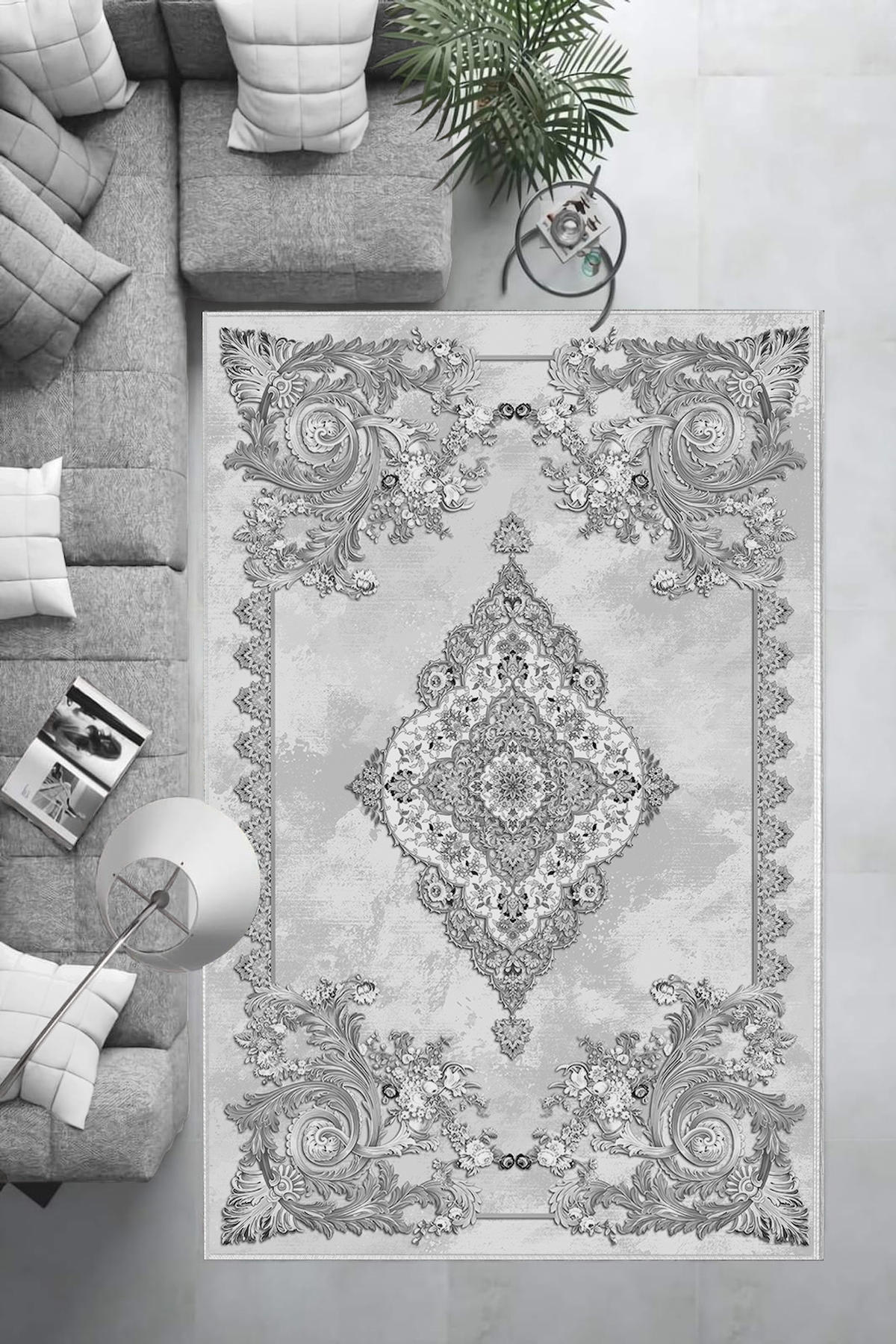 Aldora Gri 0.8 mm Polipropilen Yıkanabilir Orta Kaymaz Deri Taban Dikdörtgen Makine Dokuma Salon Halısı 180x280 cm