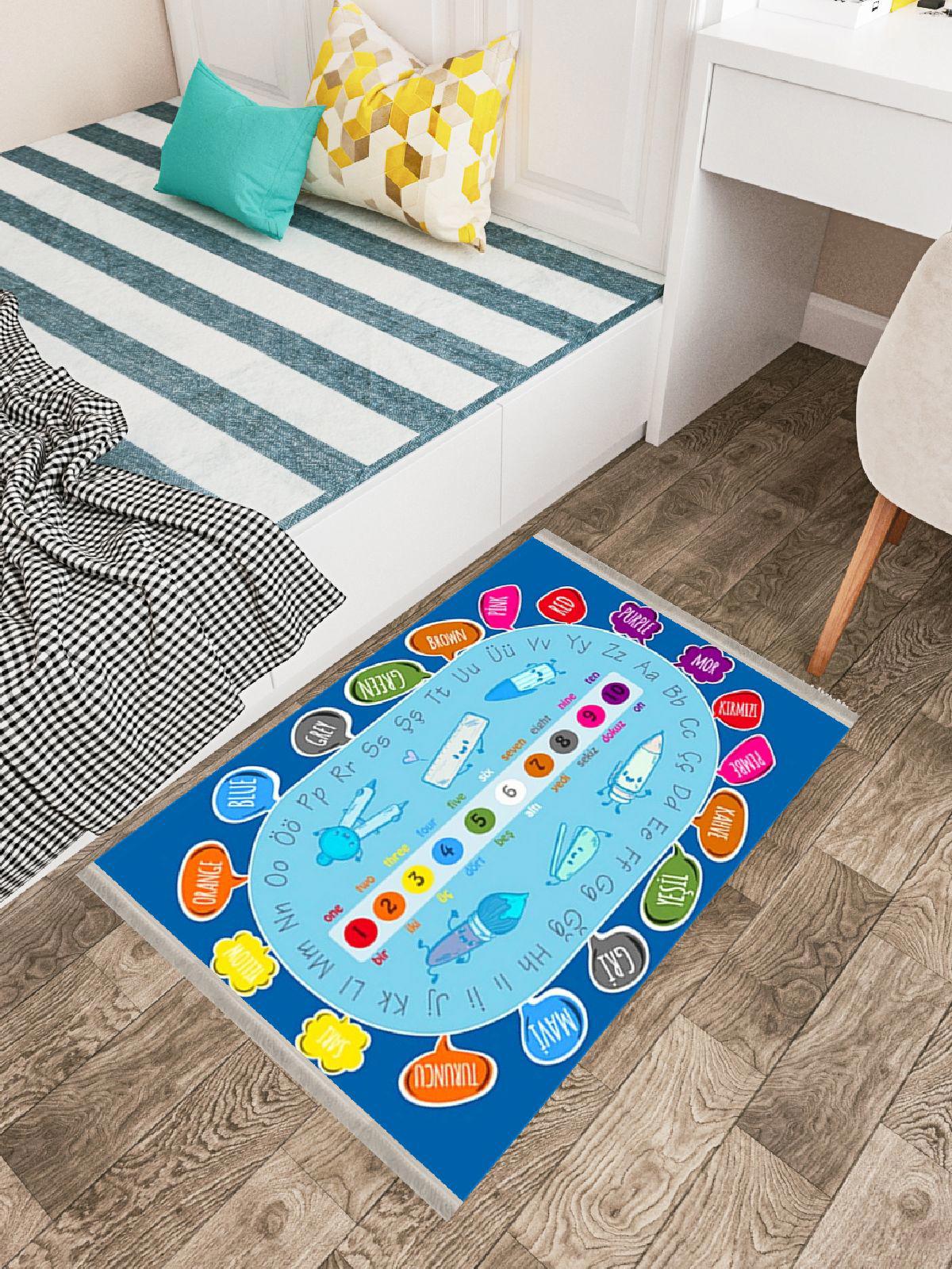 Enbe Collection E-CK10102C Çok Renkli 5 mm Pamuk Antibakteriyel Yıkanabilir Orta Kaymaz Dot Taban Dikdörtgen Makine Dokuma Çocuk Odası Halısı 150x250 cm