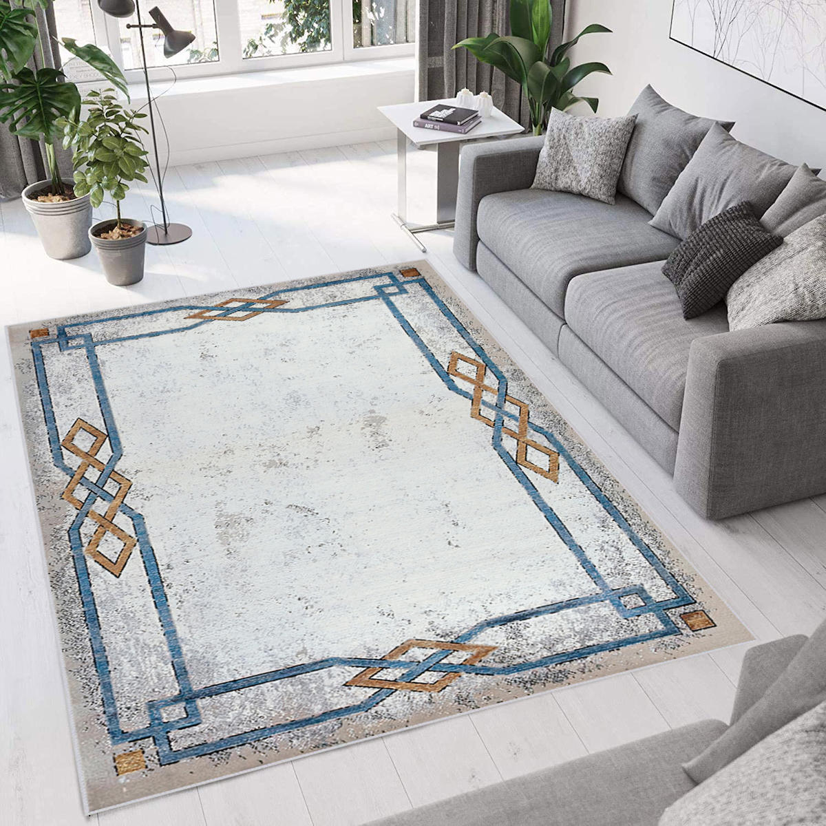 Rovigo Home RVG0755 Gri 8 mm Polyester Antibakteriyel-Leke Tutmaz-Toz Tutmaz Yıkanabilir İnce Kaymaz Dot Taban Dikdörtgen Makine Dokuma Salon Halısı 80x150 cm