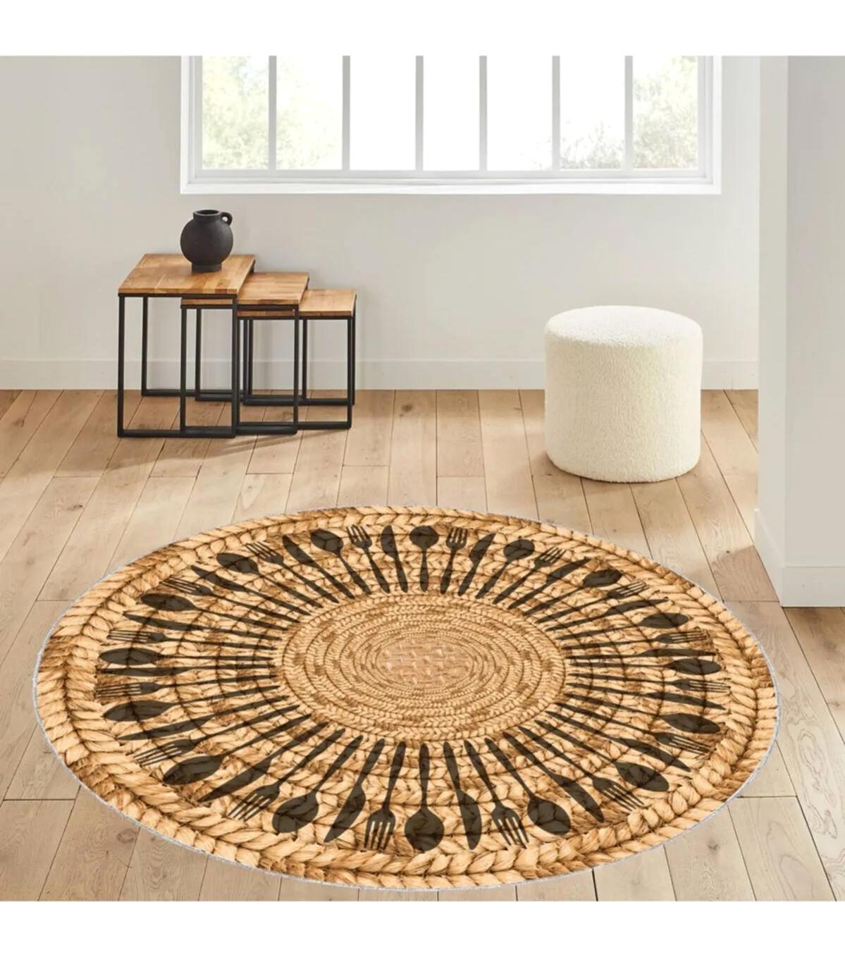 Rovigo Home RVG7056-SD328 Çok Renkli 8 mm Polyester Antibakteriyel-Leke Tutmaz-Toz Tutmaz Yıkanabilir İnce Kaymaz Dot Taban Yuvarlak Makine Dokuma Salon Halısı 160x230 cm