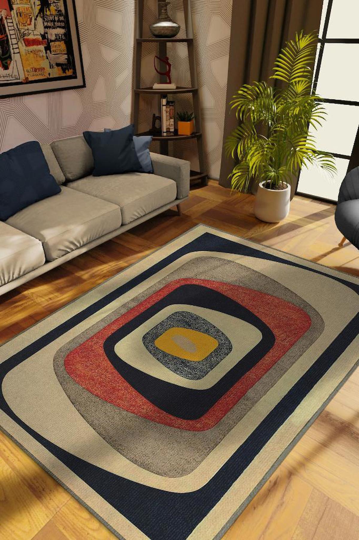 Homshtag Göz Çok Renkli 4 mm Pamuk Antistatik Yıkanabilir İnce Kaymaz Dikdörtgen Makine Dokuma Salon Halısı 80x150 cm