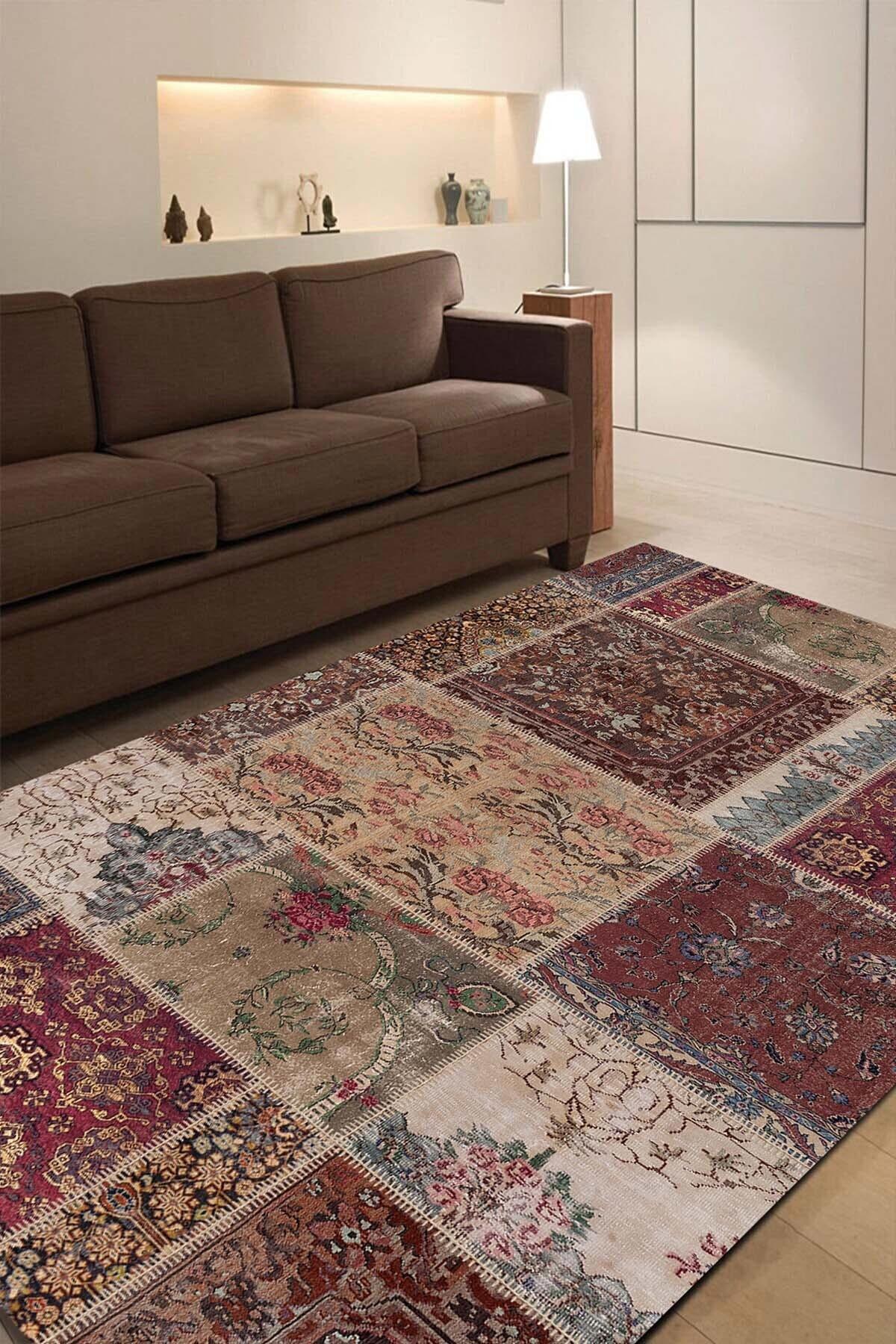 Latte Dizayn Cortez Krem 0.5 mm Pamuk Antibakteriyel Yıkanabilir İnce Kaymaz Pamuk Taban Dikdörtgen Makine Dokuma Salon Halısı 120 cm