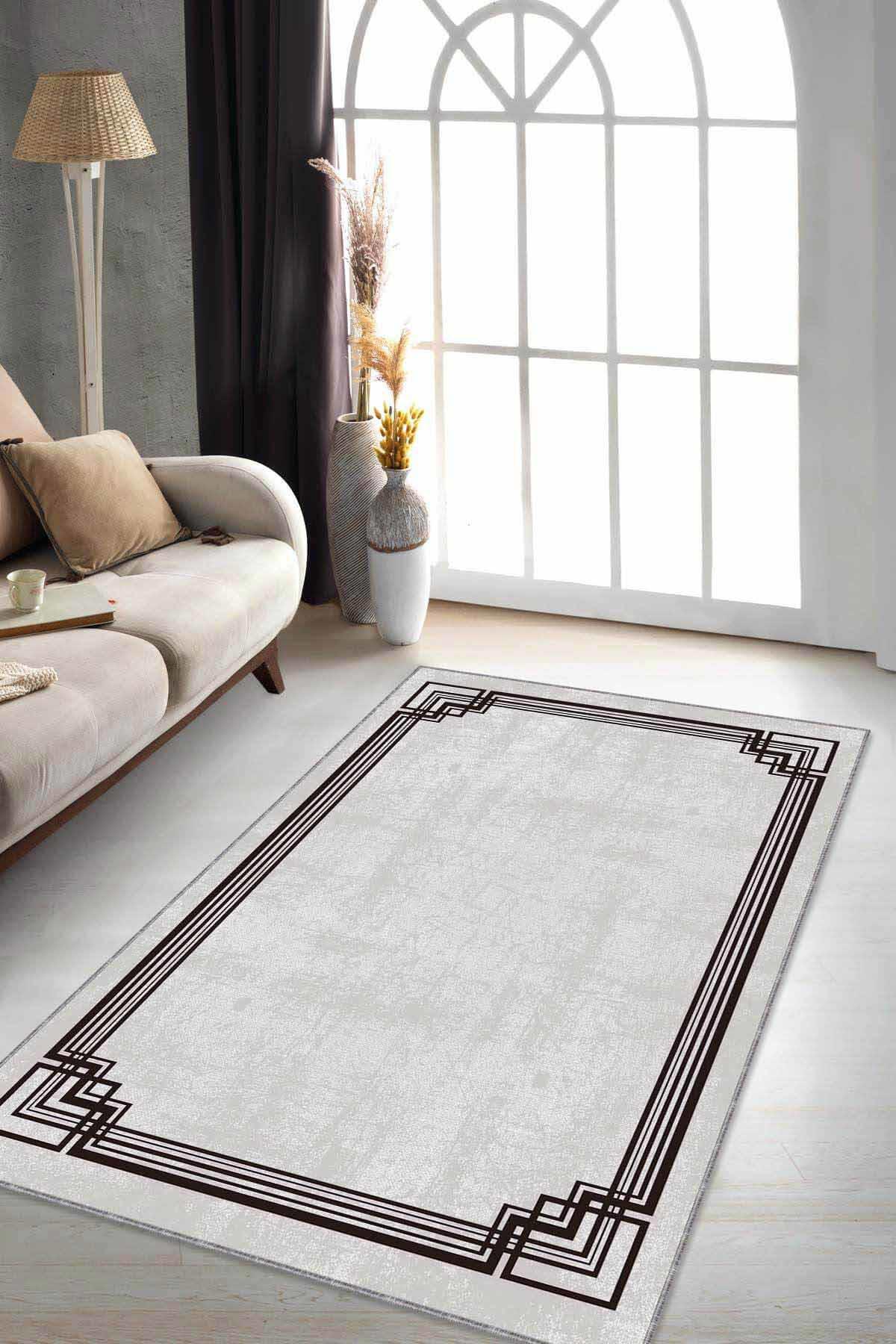Viva Home RV075 Bej 7 mm Mikropolyester Yıkanabilir İnce Kaymaz Jüt Taban Dikdörtgen Makine Dokuma Salon Halısı 160x230 cm