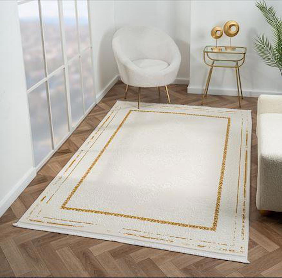 Çam Halı Scarlet SC004A Altın 11 mm Akrilik Silinebilir Yıkanabilir Orta Dikdörtgen Makine Dokuma Salon Halısı 100x200 cm