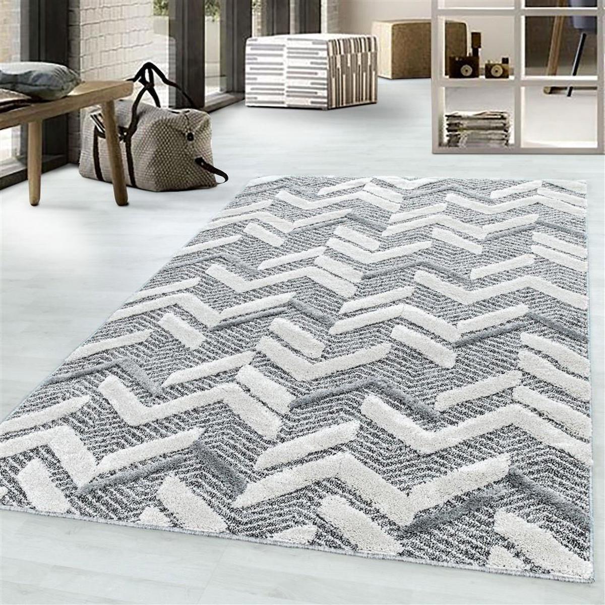 Red Halı Gri 18 mm Polipropilen Antialerjenik Yıkanabilir Kalın Jüt Taban Dikdörtgen Makine Dokuma Salon Halısı 160x230 cm
