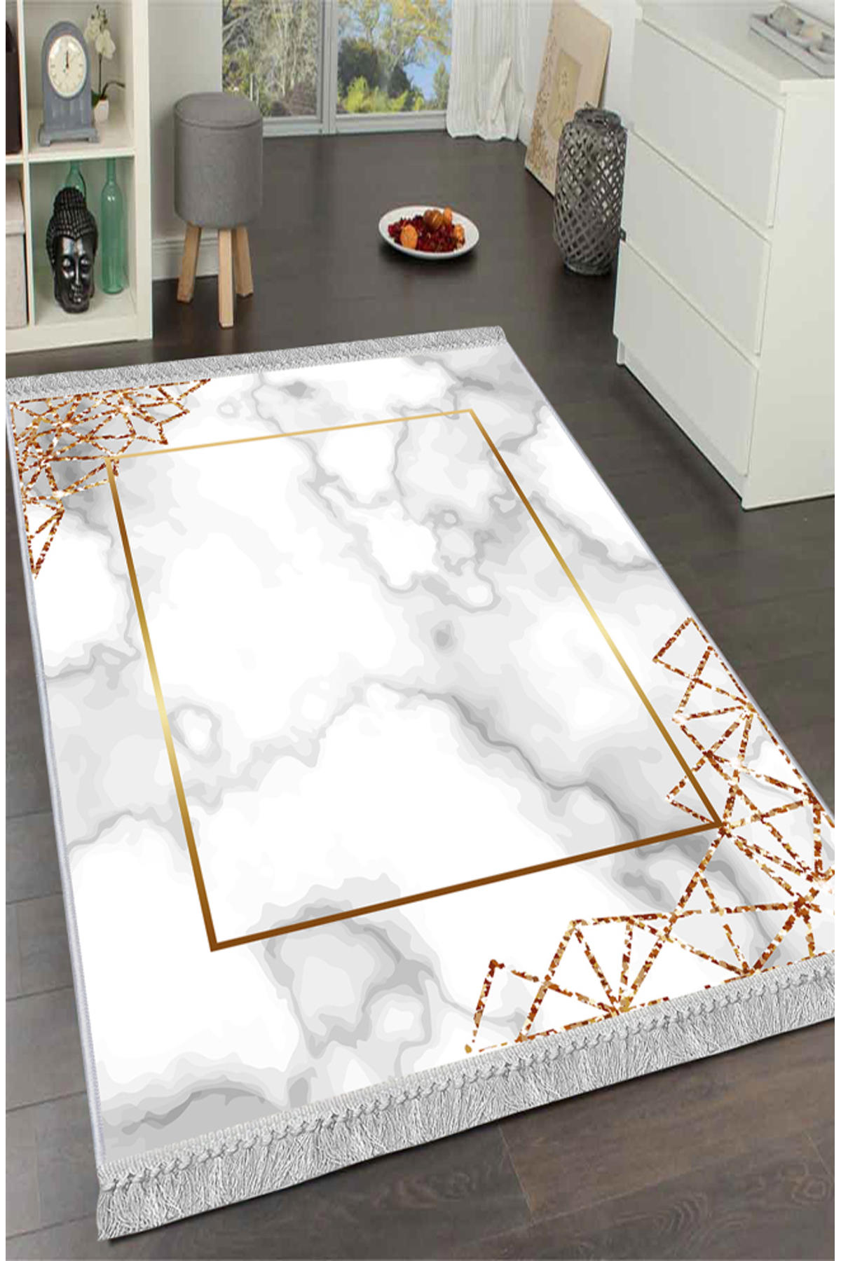 Artizon ART022 Altın 0.8 mm Polyester Toz Tutmaz Yıkanabilir İnce Kaymaz Dot Taban Dikdörtgen Makine Dokuma Salon Halısı 200x290 cm