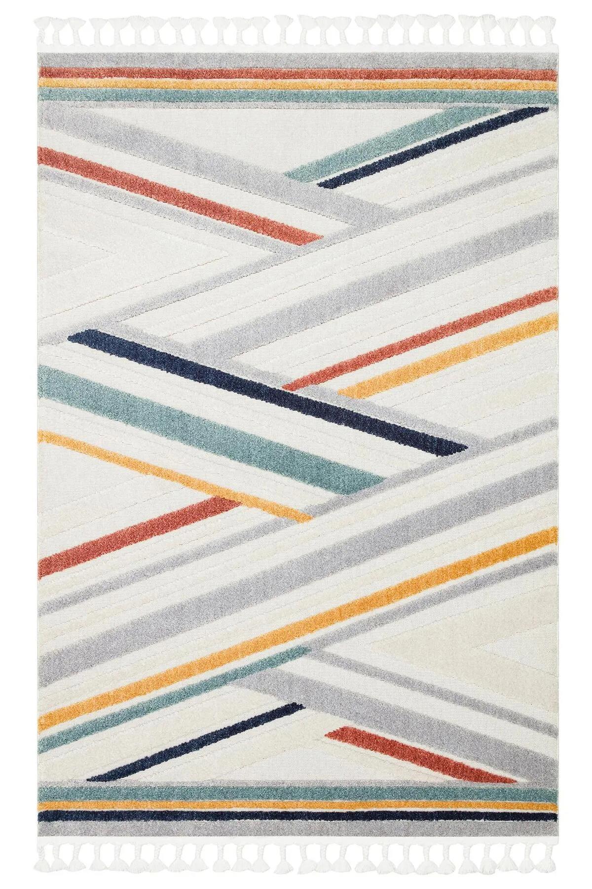 Eko Halı Terazzo TRZ05 Krem 12 mm Polyester Silinebilir Yıkanabilir Orta Kaymaz Geometrik Dikdörtgen Makine Dokuma Oturma Odası-Salon Halısı 200x290 cm