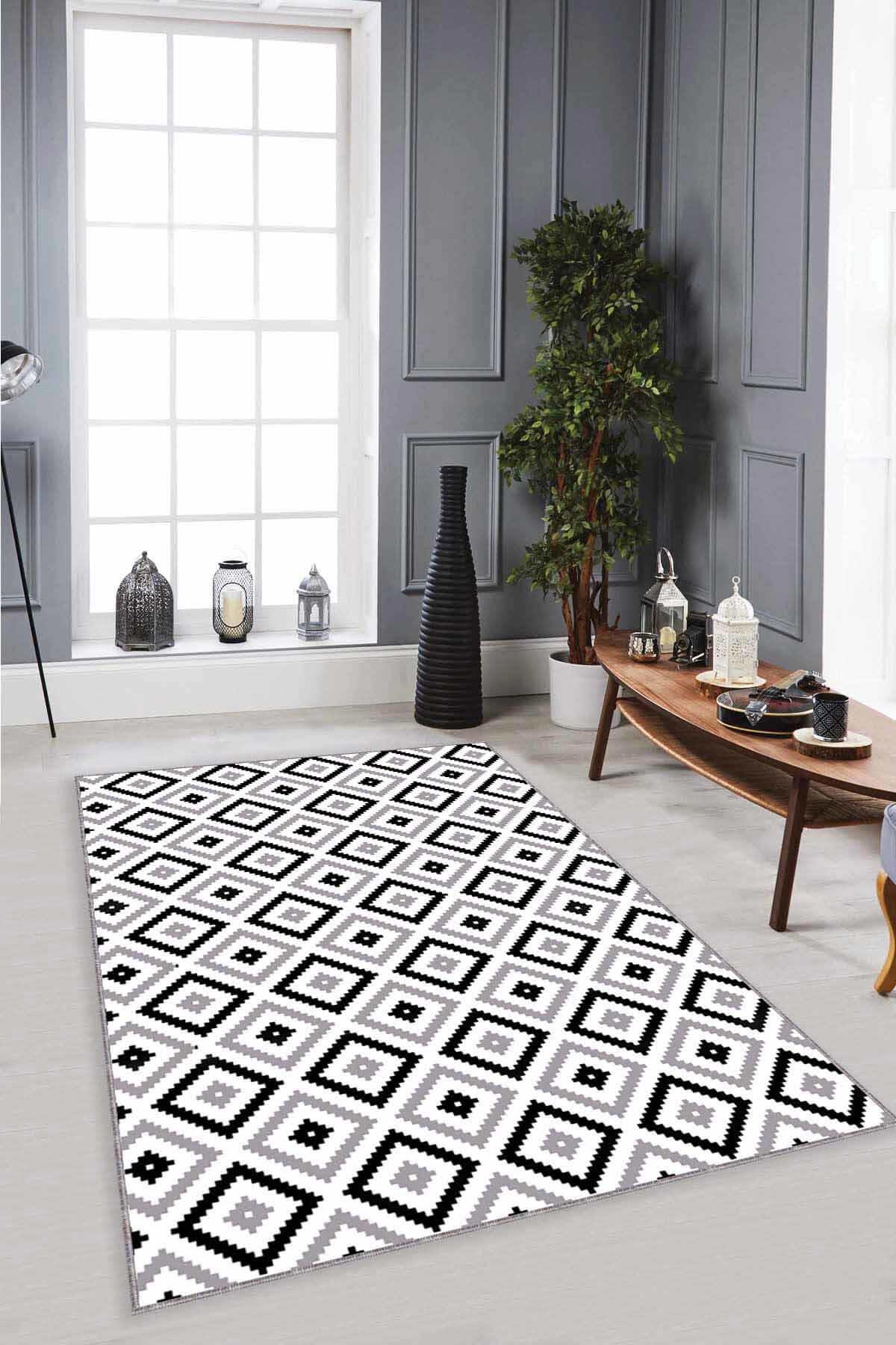 Viva Home KR007 Füme 7 mm Mikropolyester Silinebilir Yıkanabilir Kaymaz Dikdörtgen Makine Dokuma Salon Halısı 180x280 cm