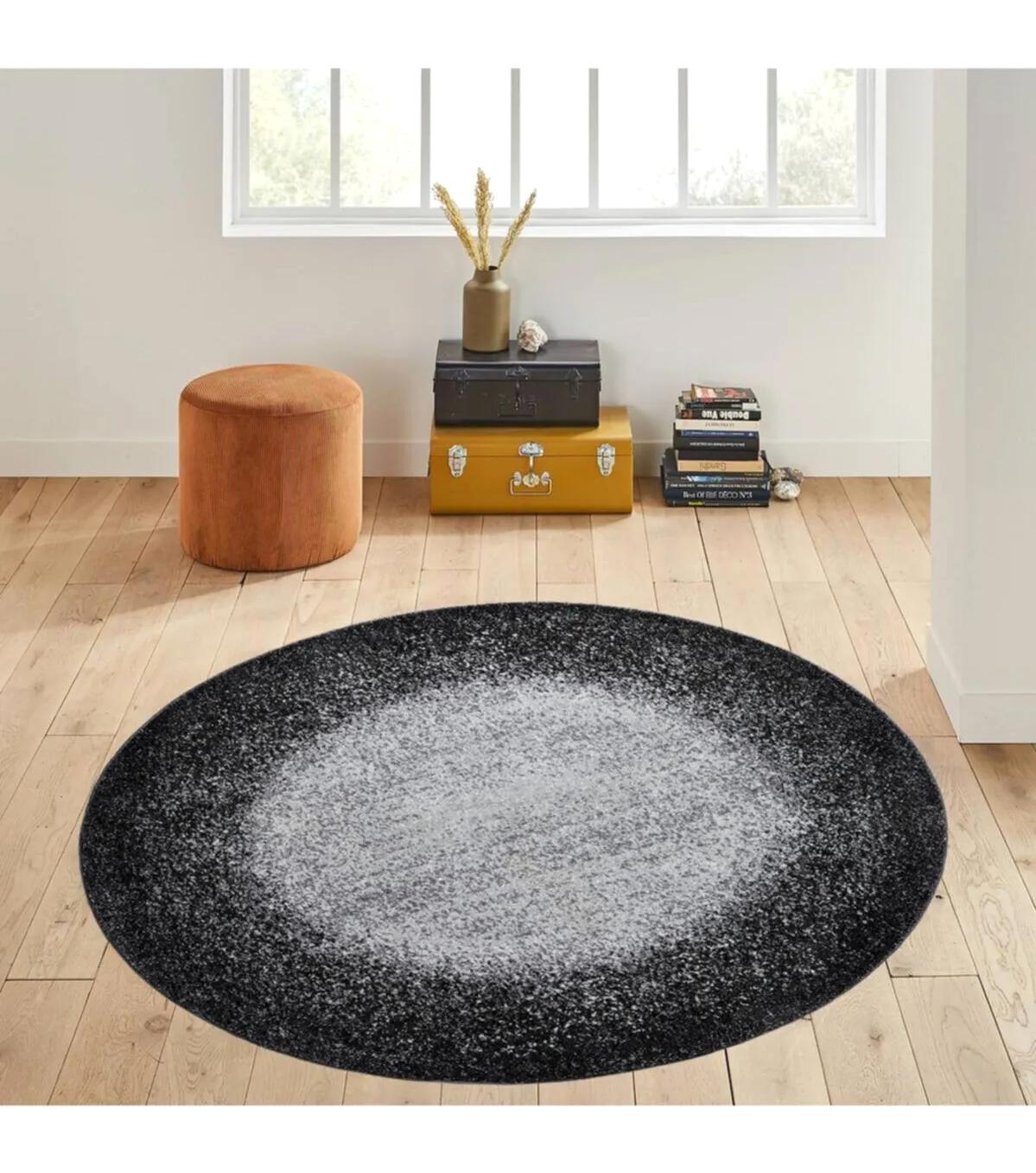 Rovigo Home RVG7052 Gri 8 mm Polyester Antibakteriyel-Leke Tutmaz-Toz Tutmaz Yıkanabilir İnce Kaymaz Dot Taban Yuvarlak Makine Dokuma Salon Halısı 80x120 cm