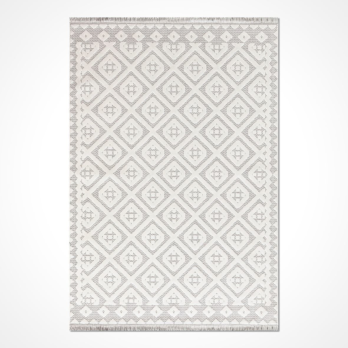 Crea Halı Rey 1856A Krem 8 mm Polyester Toz Tutmaz Yıkanabilir Orta Geometrik Dikdörtgen Makine Dokuma Salon Halısı 80x150 cm