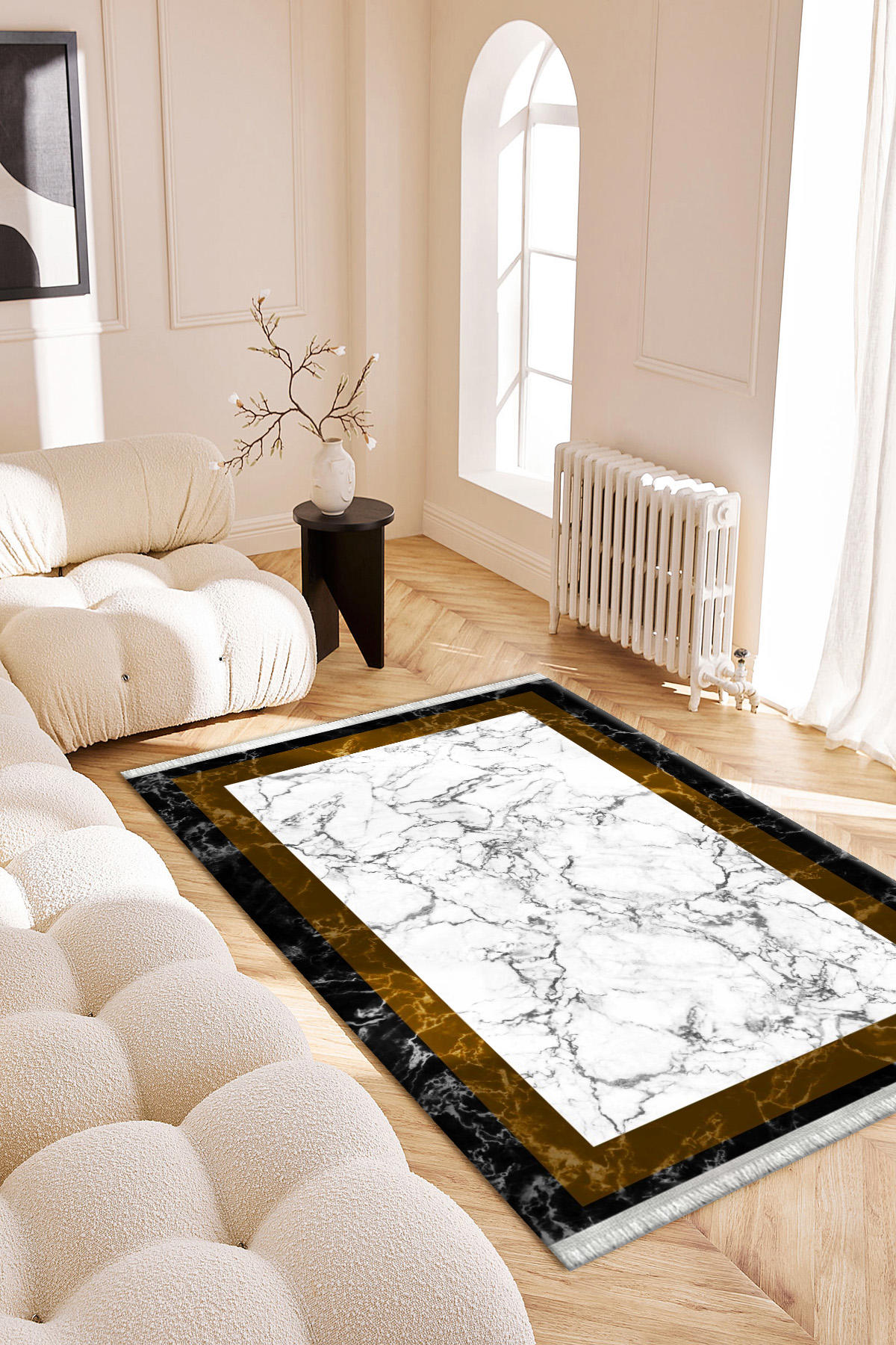 Roslyn Home Çok Renkli 6 mm Polyester Antibakteriyel Yıkanabilir İnce Kaymaz Dot Taban Dikdörtgen Makine Dokuma Salon Halısı 160x160 cm