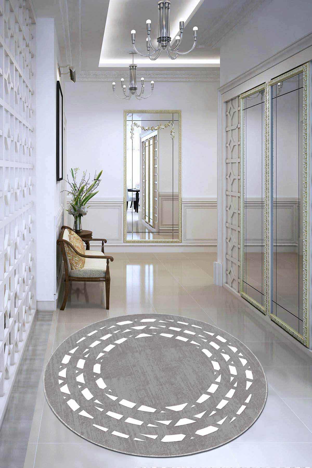 Viva Home AR935 Gri 7 mm Mikropolyester Toz Tutmaz Yıkanabilir İnce Kaymaz Dot Taban Yuvarlak Makine Dokuma Salon Halısı 100x200 cm
