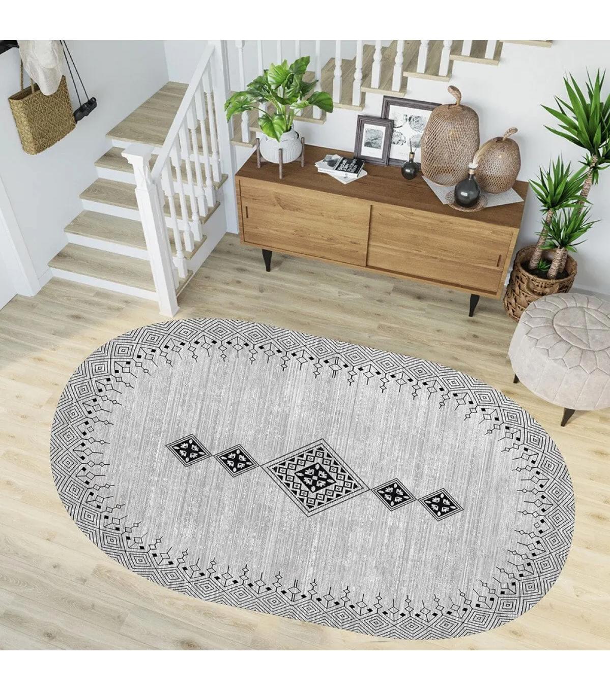 Rovigo Home RVG7244-SD1106 Gri 8 mm Polyester Yıkanabilir Orta Kaymaz Dot Taban Dikdörtgen Makine Dokuma Salon Halısı 100x200 cm