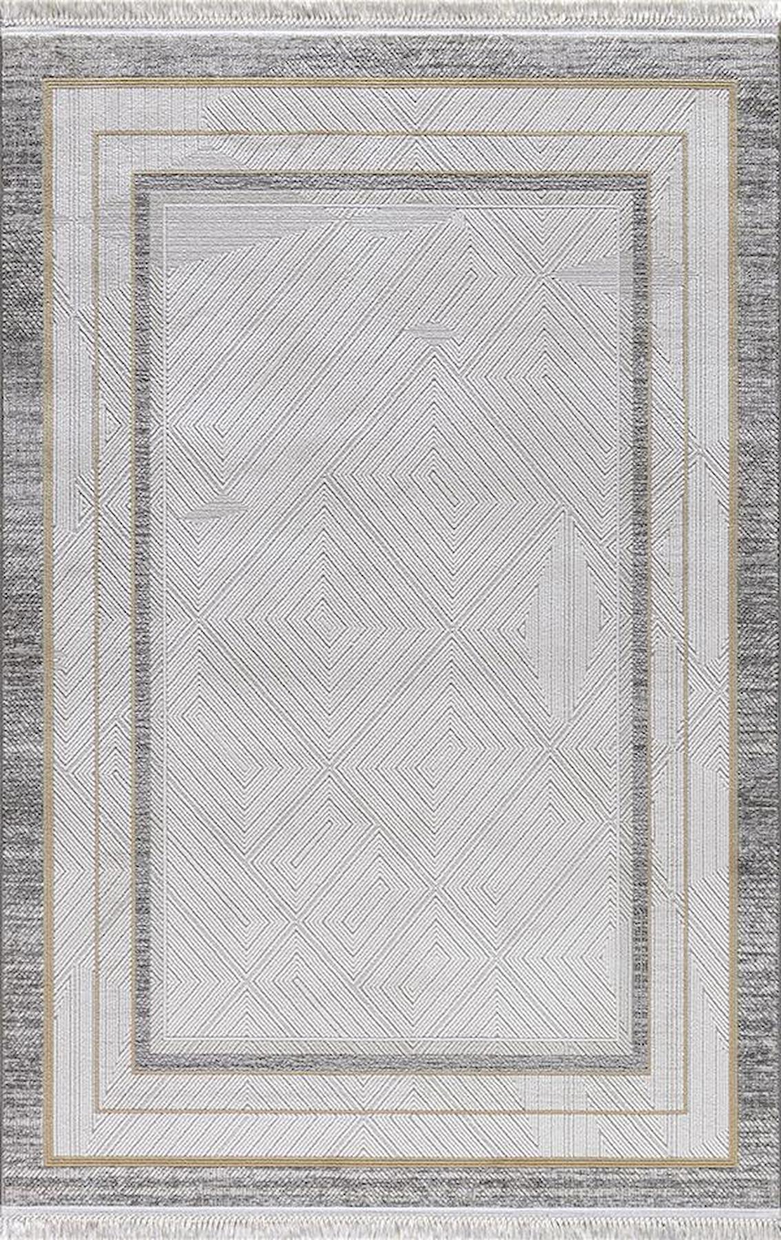 Dinarsu Arora 66570 Altın-Gri 10 mm Akrilik Silinebilir Yıkanabilir Orta Kaymaz Dikdörtgen Makine Dokuma Oturma Odası-Salon Halısı 80x150 cm