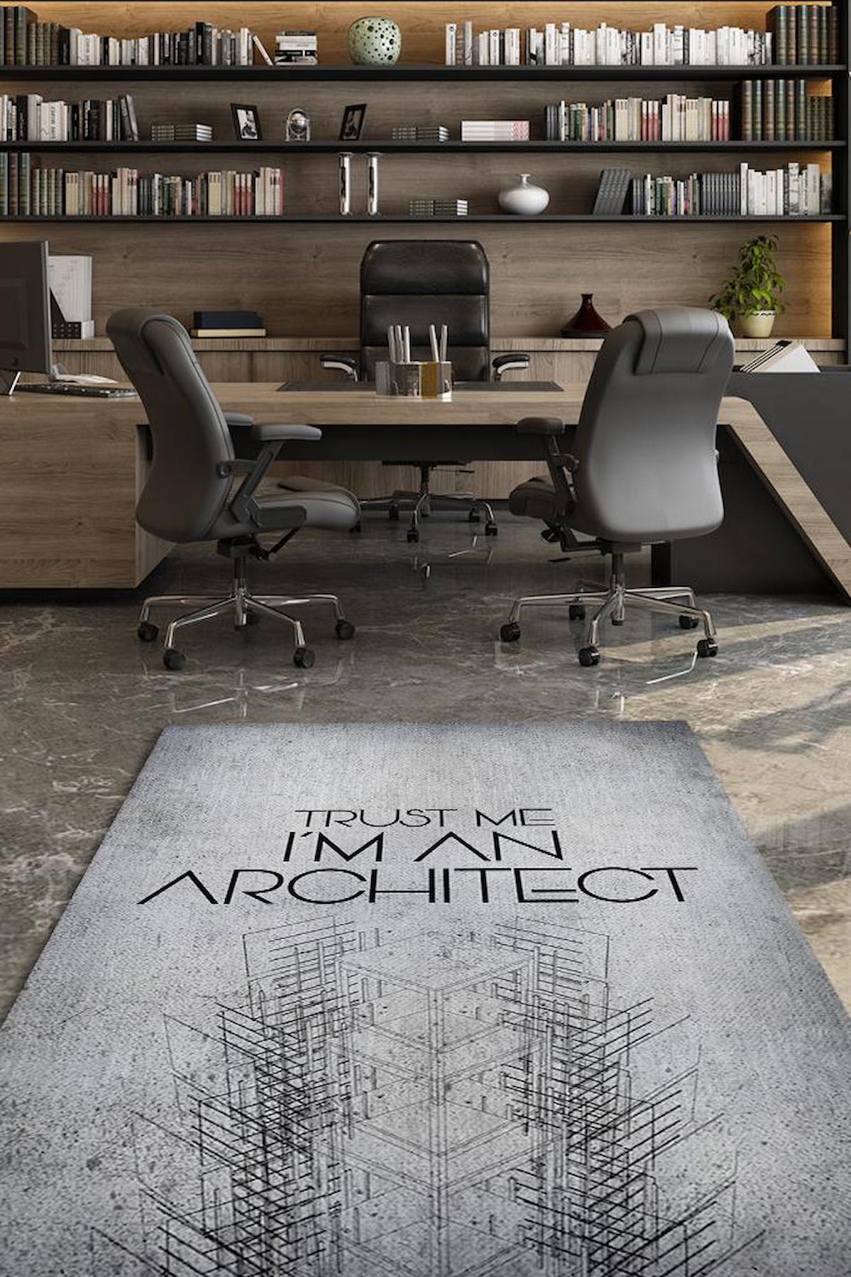 Homshtag Ben Mimarım Gri 4 mm Pamuk Antistatik Yıkanabilir İnce Kaymaz Dikdörtgen Makine Dokuma Ofis Halısı 80x200 cm