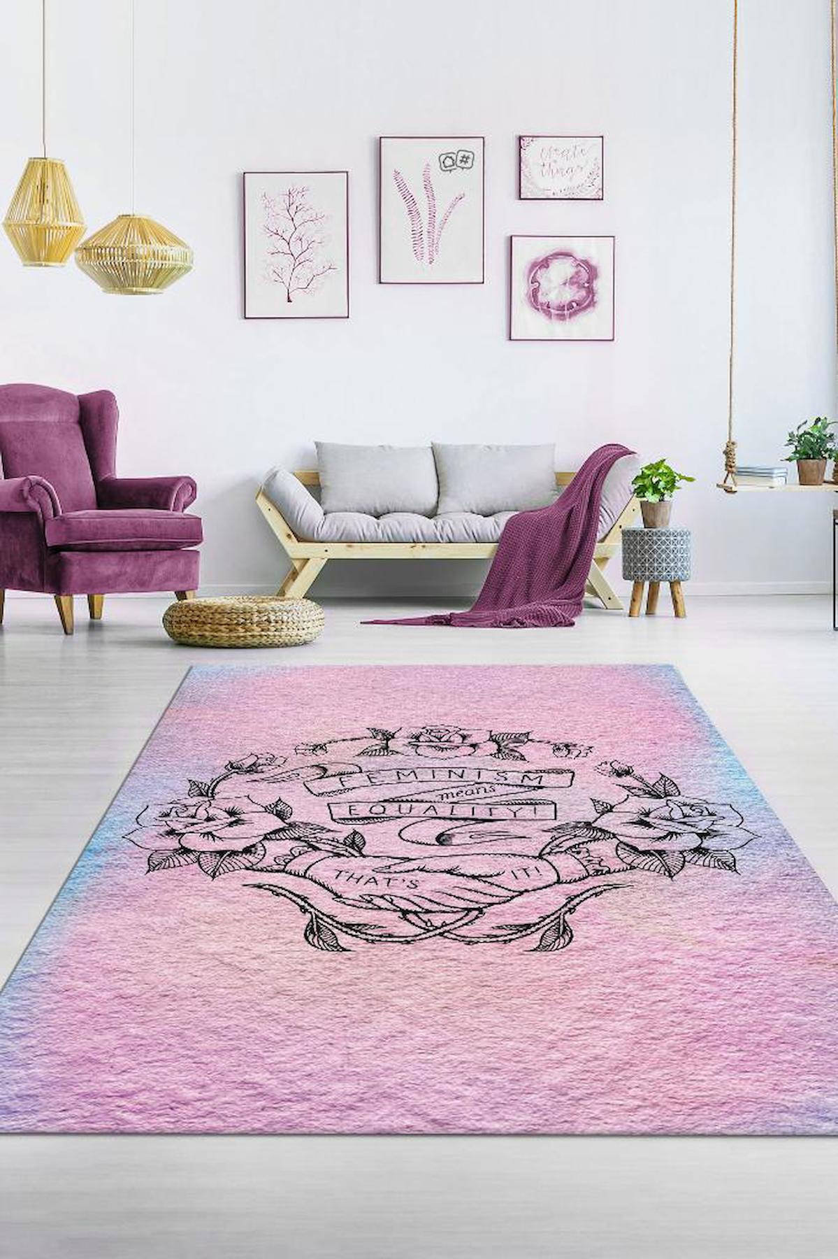 Homshtag Sadece Eşitlik Çok Renkli 4 mm Pamuk Antistatik Yıkanabilir İnce Kaymaz Dikdörtgen Makine Dokuma Salon Halısı 180x180 cm