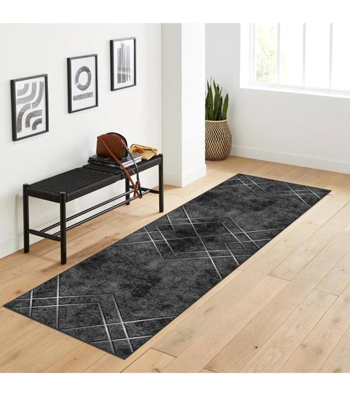 Rovigo Home RVG02101 Beyaz - Siyah 8 mm Polyester Yıkanabilir Orta Kaymaz Dot Taban Dikdörtgen Makine Dokuma Salon Halısı 80x150 cm
