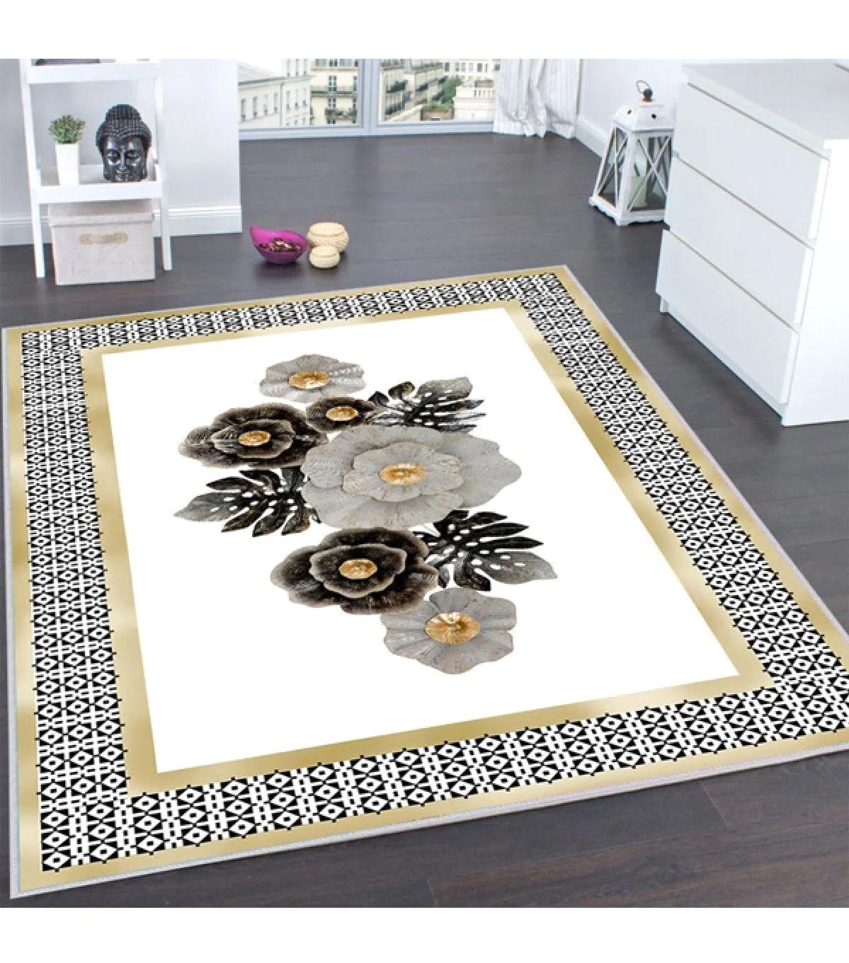 Rovigo Home RVG0117-SD439 Krem 8 mm Polyester Yıkanabilir Orta Kaymaz Dot Taban Dikdörtgen Makine Dokuma Salon Halısı 100x200 cm