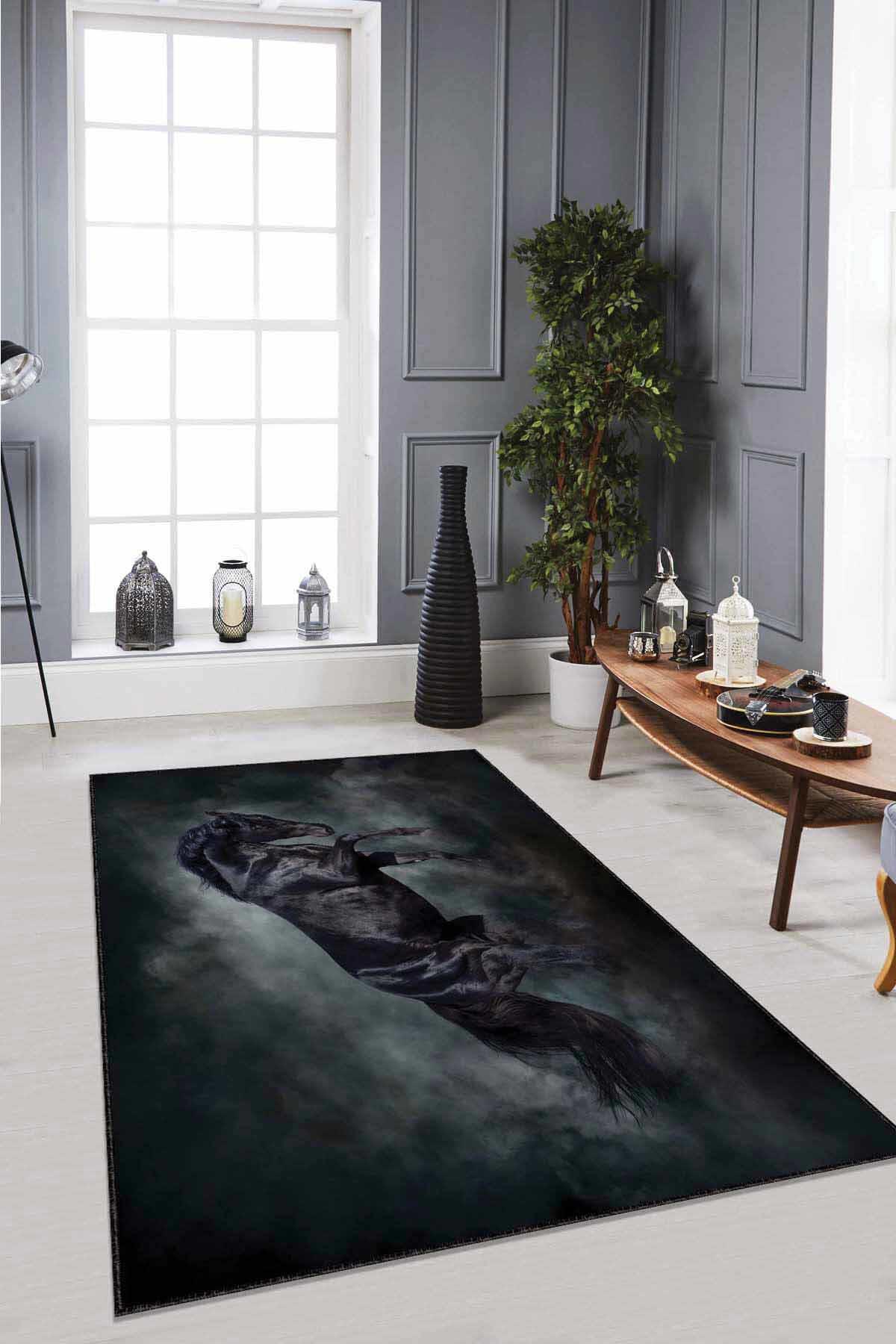 Viva Home RV320 Füme 7 mm Mikropolyester Silinebilir Yıkanabilir Kaymaz Dikdörtgen Makine Dokuma Salon Halısı 80x150 cm