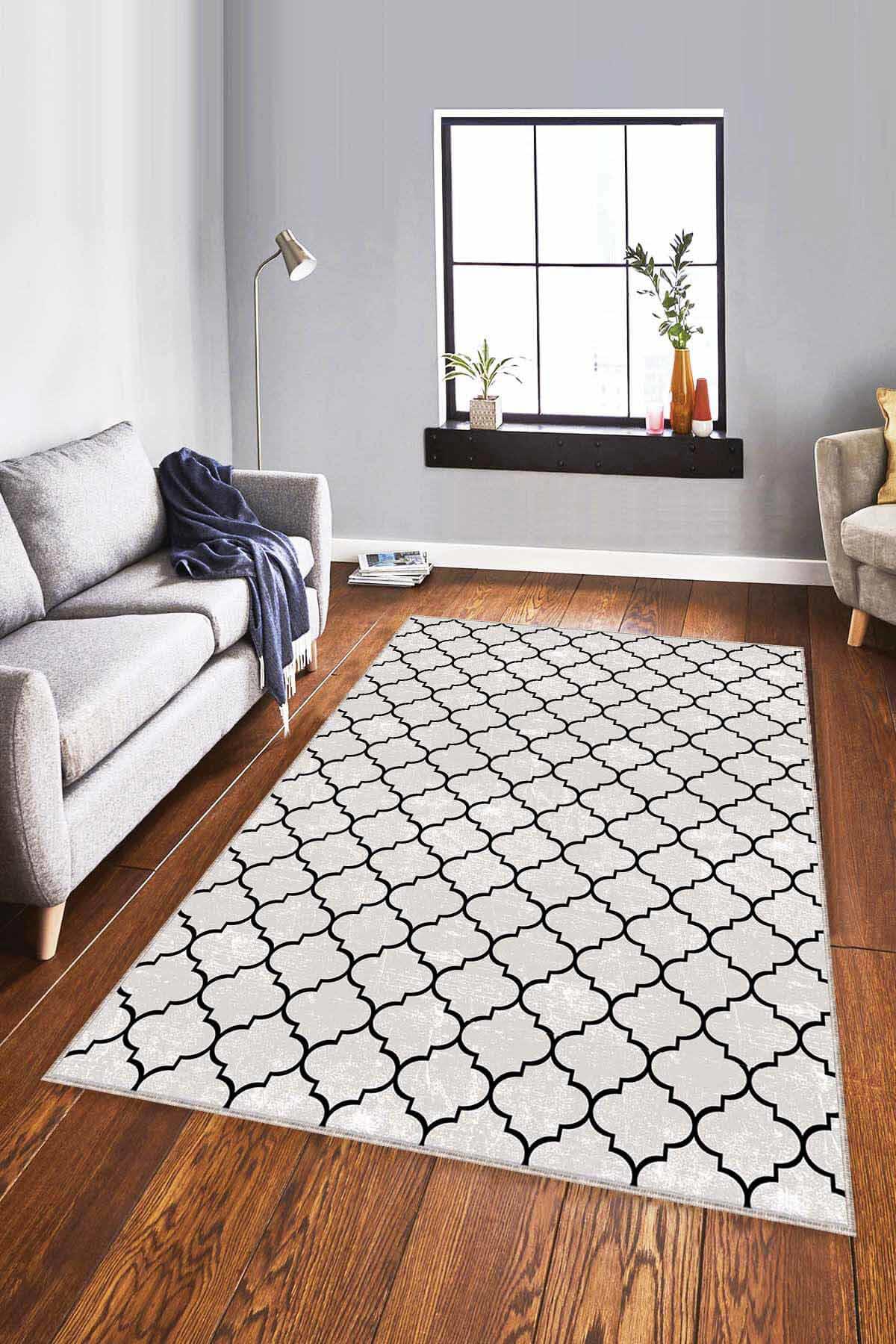 Viva Home FS02 Siyah 7 mm Mikropolyester Antibakteriyel Yıkanabilir Kalın Kaymaz Lateks Taban Dikdörtgen Makine Dokuma Salon Halısı 100x200 cm
