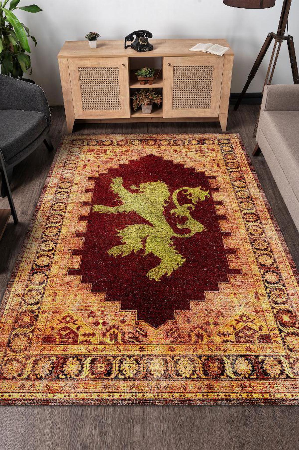 Homshtag Game Of Thrones Çok Renkli 4 mm Pamuk Antistatik Yıkanabilir İnce Kaymaz Dikdörtgen Makine Dokuma Salon Halısı 120x200 cm