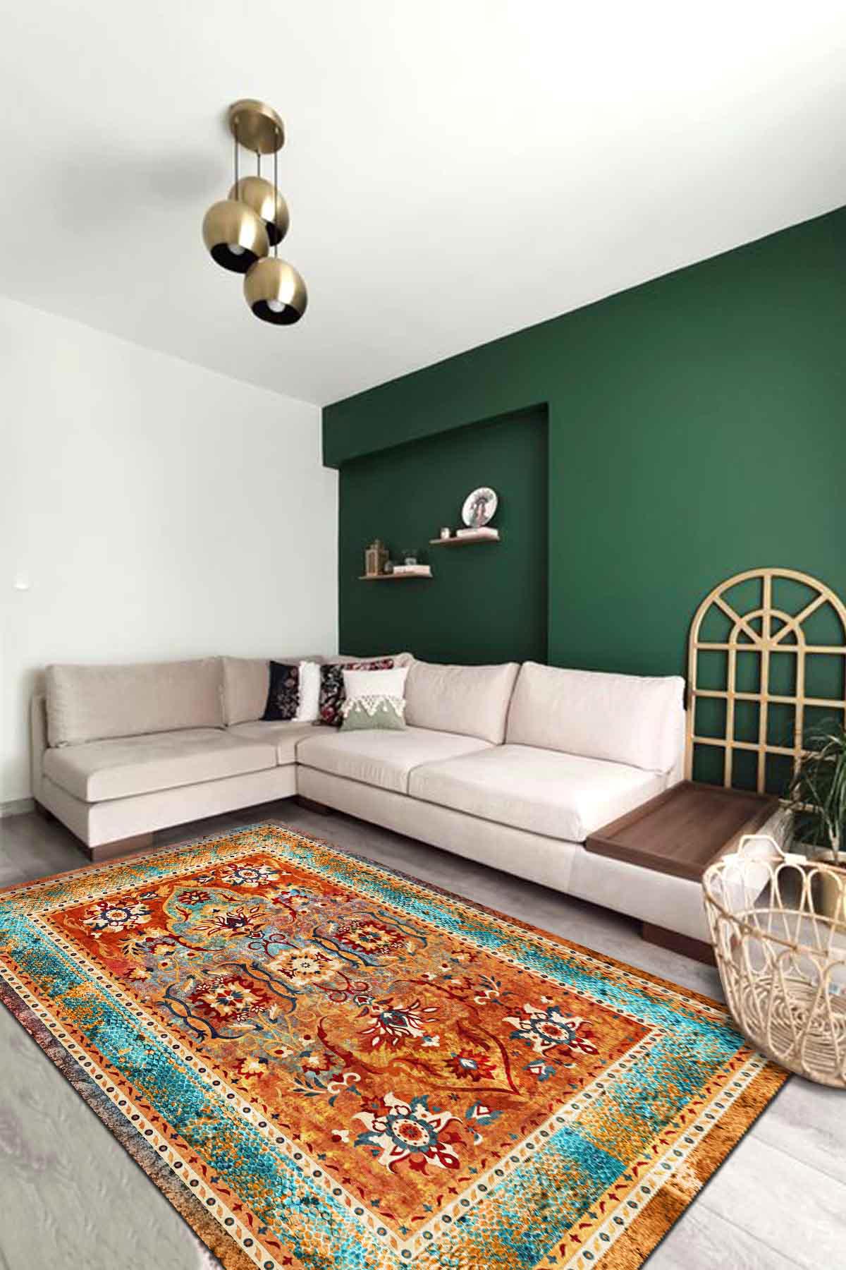 İlyaki Home Golin Krem 0.8 mm Pamuk Antibakteriyel Yıkanabilir İnce Kaymaz Pamuk Taban Dikdörtgen Makine Dokuma Salon Halısı 160x230 cm