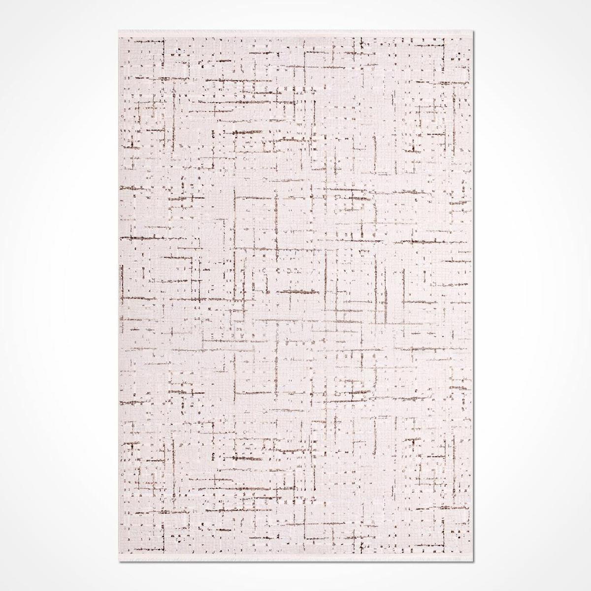 Crea Halı Lara 8432A Krem 6 mm Akrilik Toz Tutmaz Yıkanabilir Orta Soyut Temalı Dikdörtgen Makine Dokuma Salon Halısı 100x200 cm