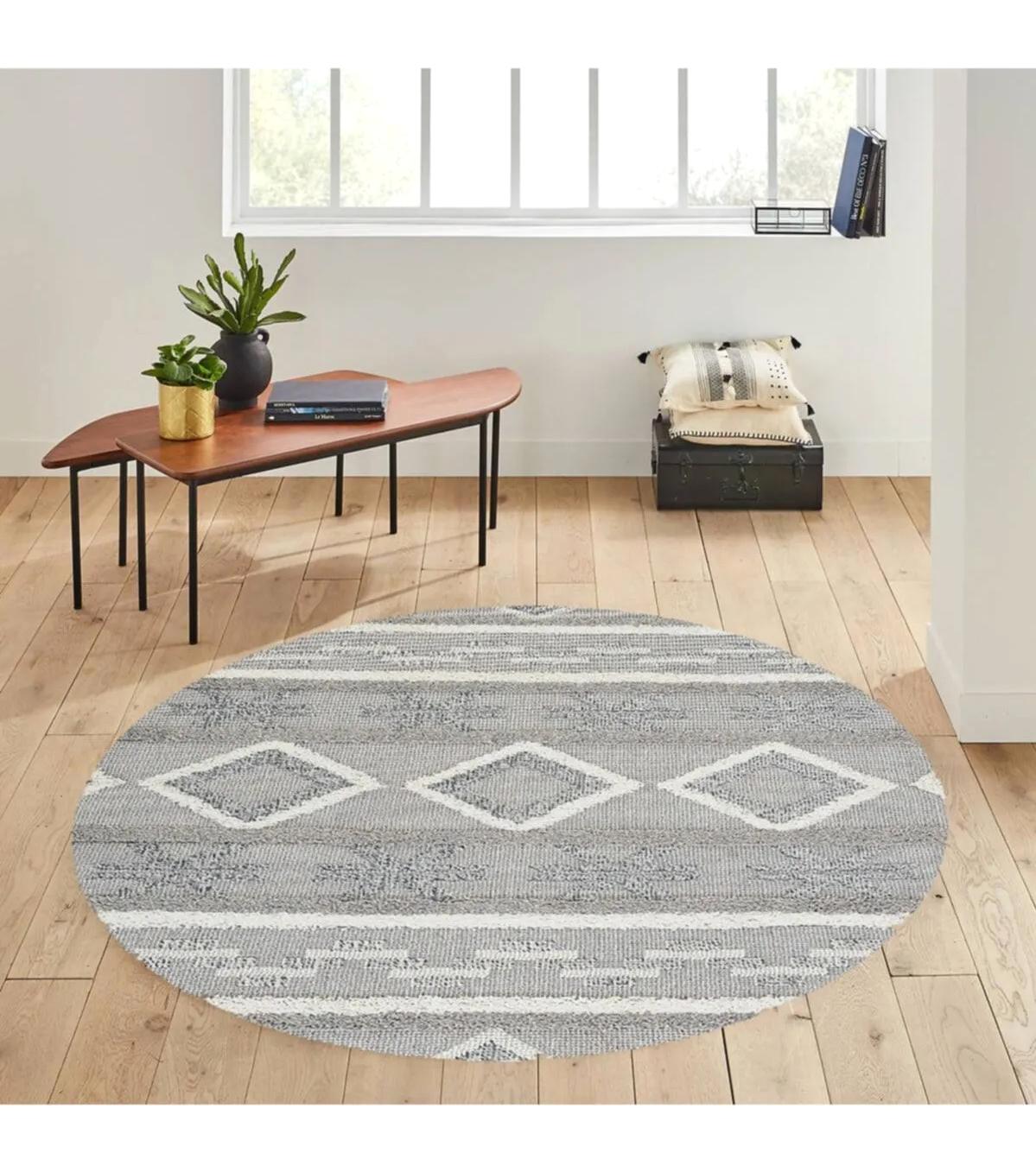 Rovigo Home RVG7184 Gri 8 mm Polyester Antibakteriyel-Leke Tutmaz-Toz Tutmaz Yıkanabilir İnce Kaymaz Dot Taban Yuvarlak Makine Dokuma Salon Halısı 80x120 cm