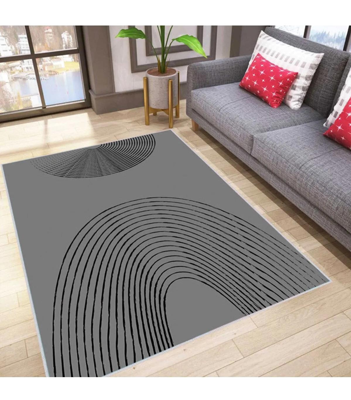 Rovigo Home RVG0026-SD904 Gri 8 mm Polyester Yıkanabilir Orta Kaymaz Dot Taban Dikdörtgen Makine Dokuma Salon Halısı 160x235 cm