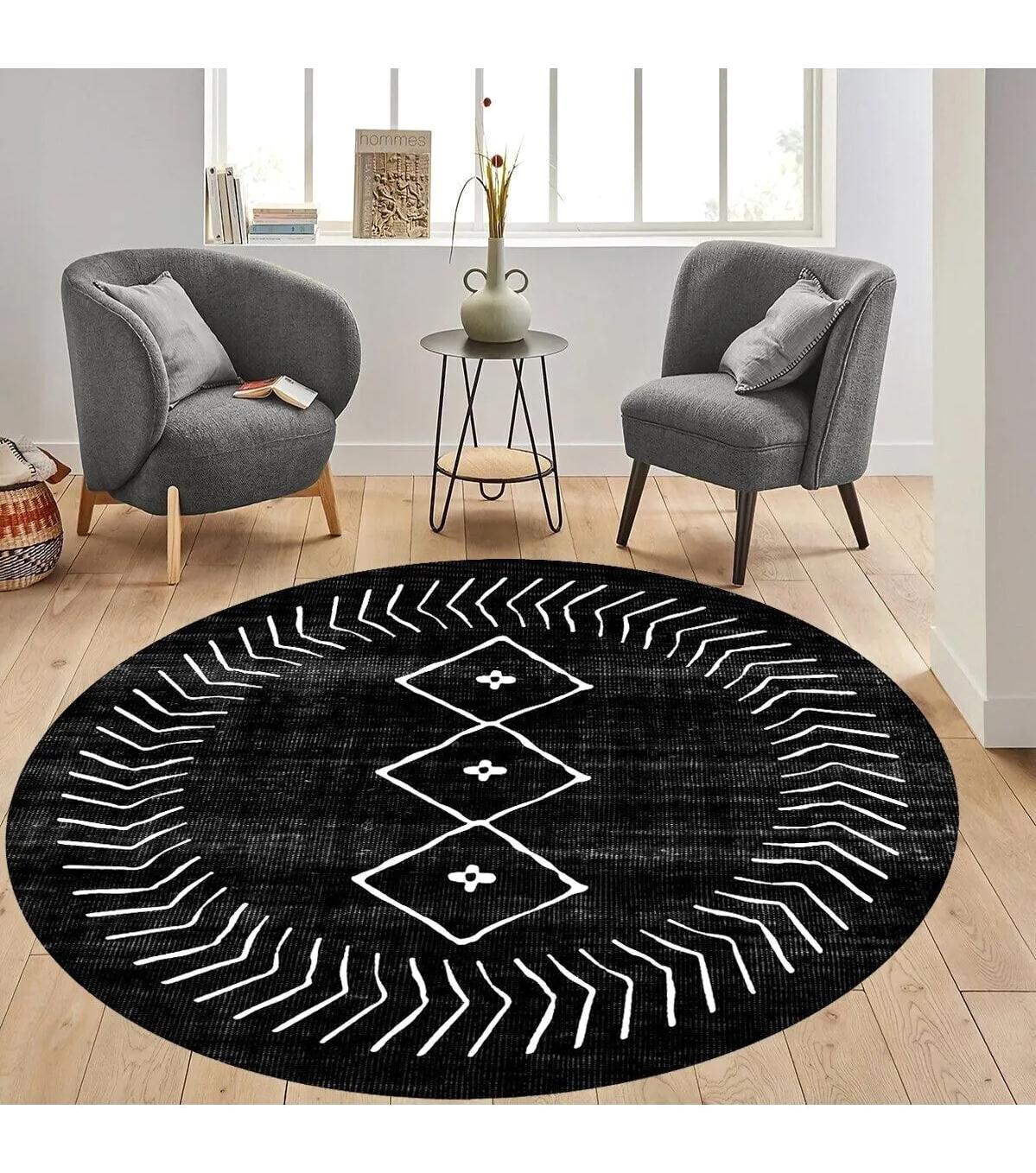 Rovigo Home RVG7305-HT572 Çok Renkli 8 mm Polyester Antibakteriyel-Leke Tutmaz-Toz Tutmaz Yıkanabilir İnce Kaymaz Dot Taban Yuvarlak Makine Dokuma Salon Halısı 100x200 cm