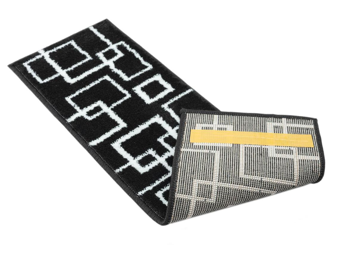 Glary Home GH40A-WB-GRY7 Beyaz - Siyah 3 mm Polipropilen Yıkanabilir İnce Kaymaz Lateks Taban Geometrik Dikdörtgen Makine Dokuma Merdiven Halısı 160x230 cm