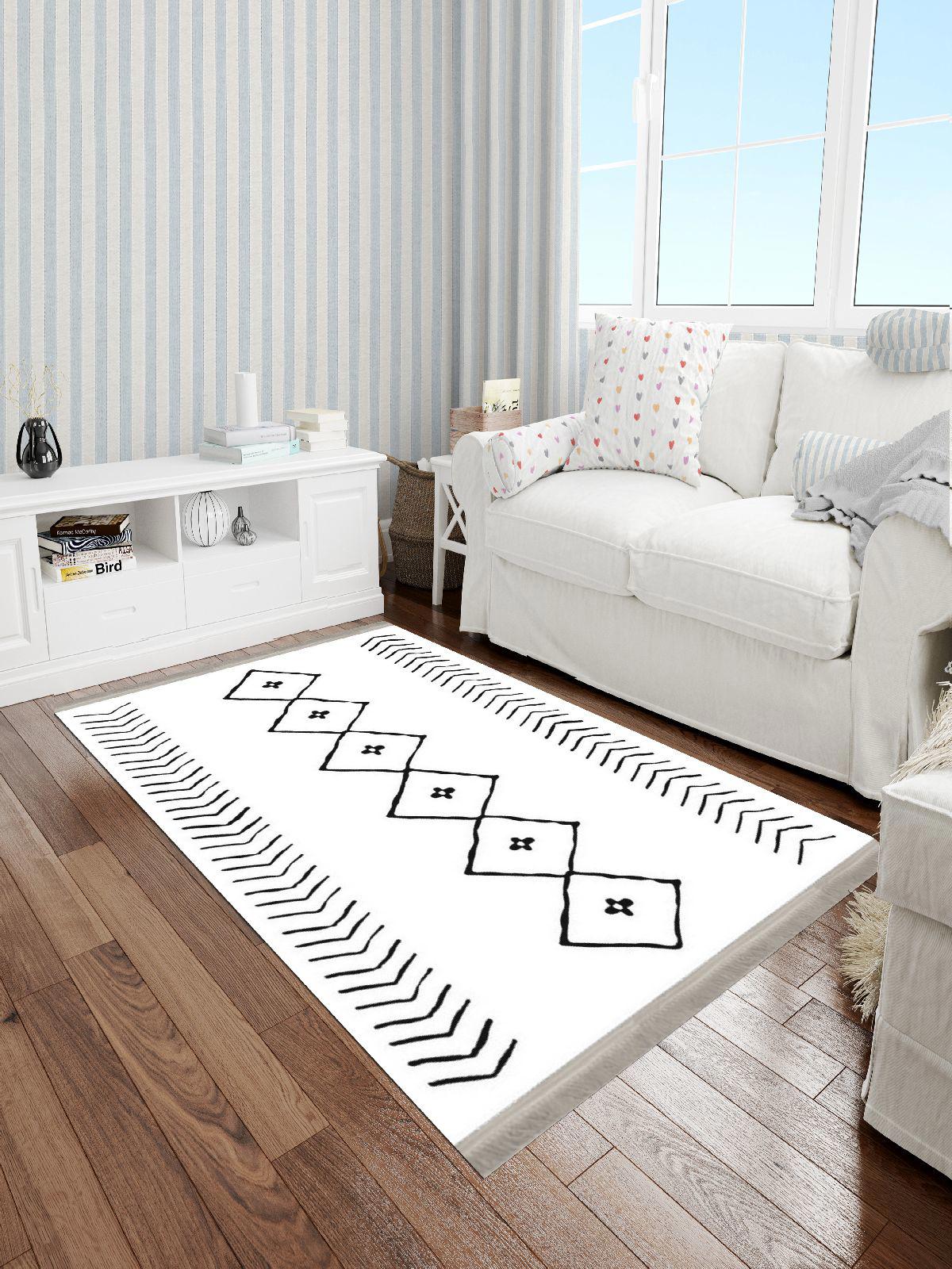 Enbe Collection E-OT4104A Krem 5 mm Pamuk Antibakteriyel Yıkanabilir Orta Kaymaz Dot Taban Dikdörtgen Makine Dokuma Oturma Odası Halısı 80x120 cm