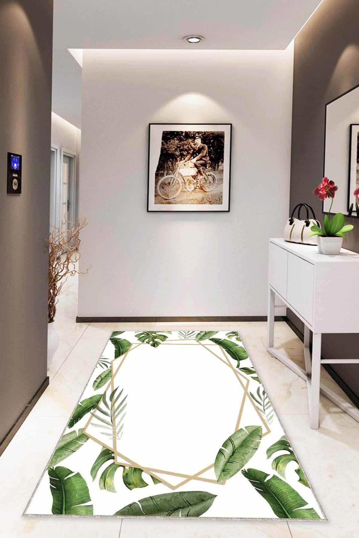 Viva Home AR072 Yeşil 7 mm Mikropolyester Yalıtıma Yardımcı Yıkanabilir İnce Kaymaz Taban Dikdörtgen Makine Dokuma Antre-Salon-Yatak Odası Halısı 180x280 cm