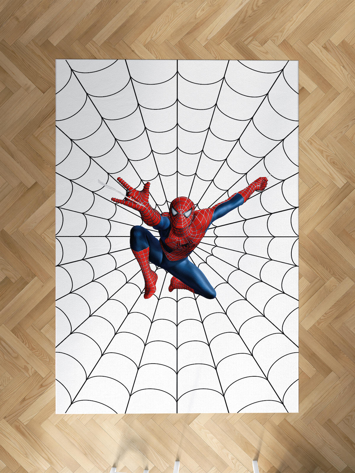 Mekta Home Spiderman Krem 10 mm Antibakteriyel Yıkanabilir İnce Kaymaz Dot Taban Dikdörtgen Makine Dokuma Çocuk Odası Halısı 140x140 cm