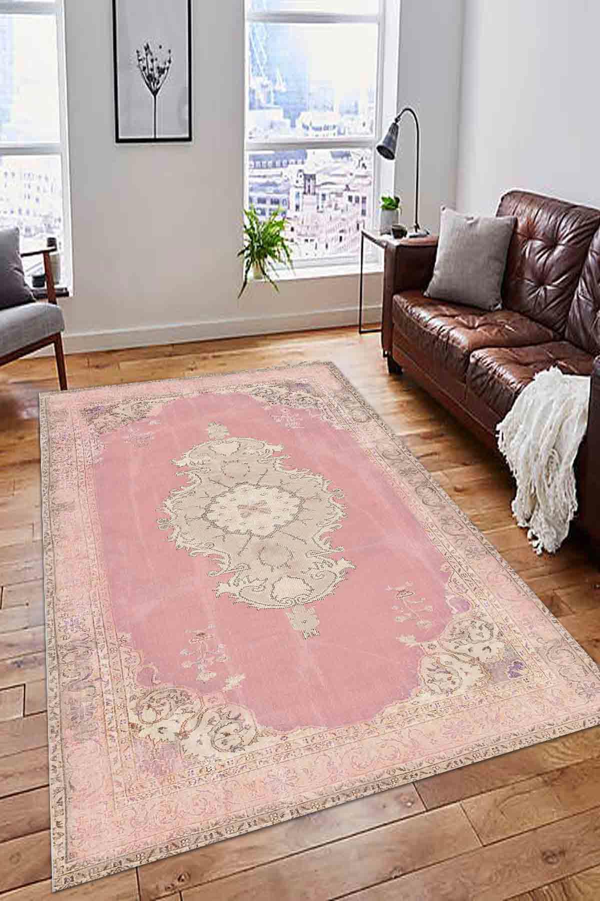 Aida Home Lix Krem 0.5 mm Pamuk Antibakteriyel Yıkanabilir İnce Kaymaz Pamuk Taban Dikdörtgen Makine Dokuma Çocuk Odası-Oturma Odası-Salon Halısı 150x233 cm