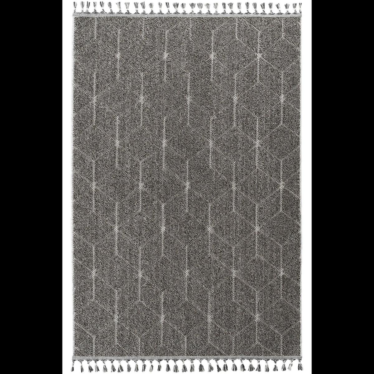 Hoom Rugs Bukle 1408 Gri 7 mm Polipropilen Antialerjenik Yıkanabilir Orta Kaymaz Geometrik Dikdörtgen Makine Dokuma Salon Halısı 60x100 cm