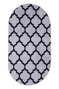 Dijidekor Maça Gri 6 mm Polyester Yıkanabilir Orta Kaymaz Dot Taban Oval Makine Dokuma Salon Halısı 80x80 cm