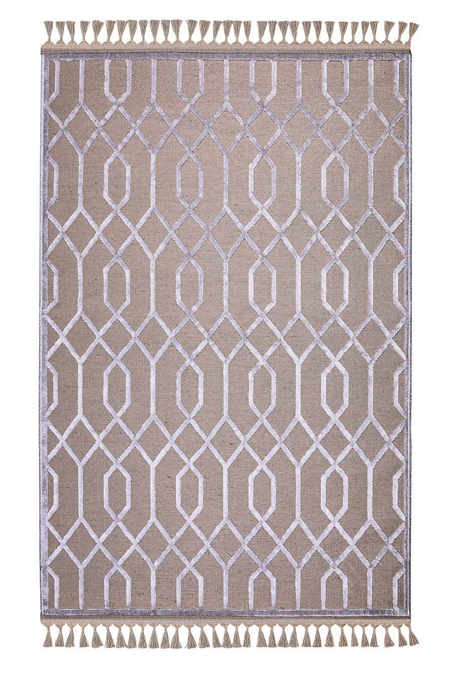 Kreasyon Halı 9237 Vizon 3 mm Akrilik Yıkanabilir Kalın Kaymaz Pamuk Taban Geometrik Dikdörtgen Makine Dokuma Salon Halısı 180x180 cm