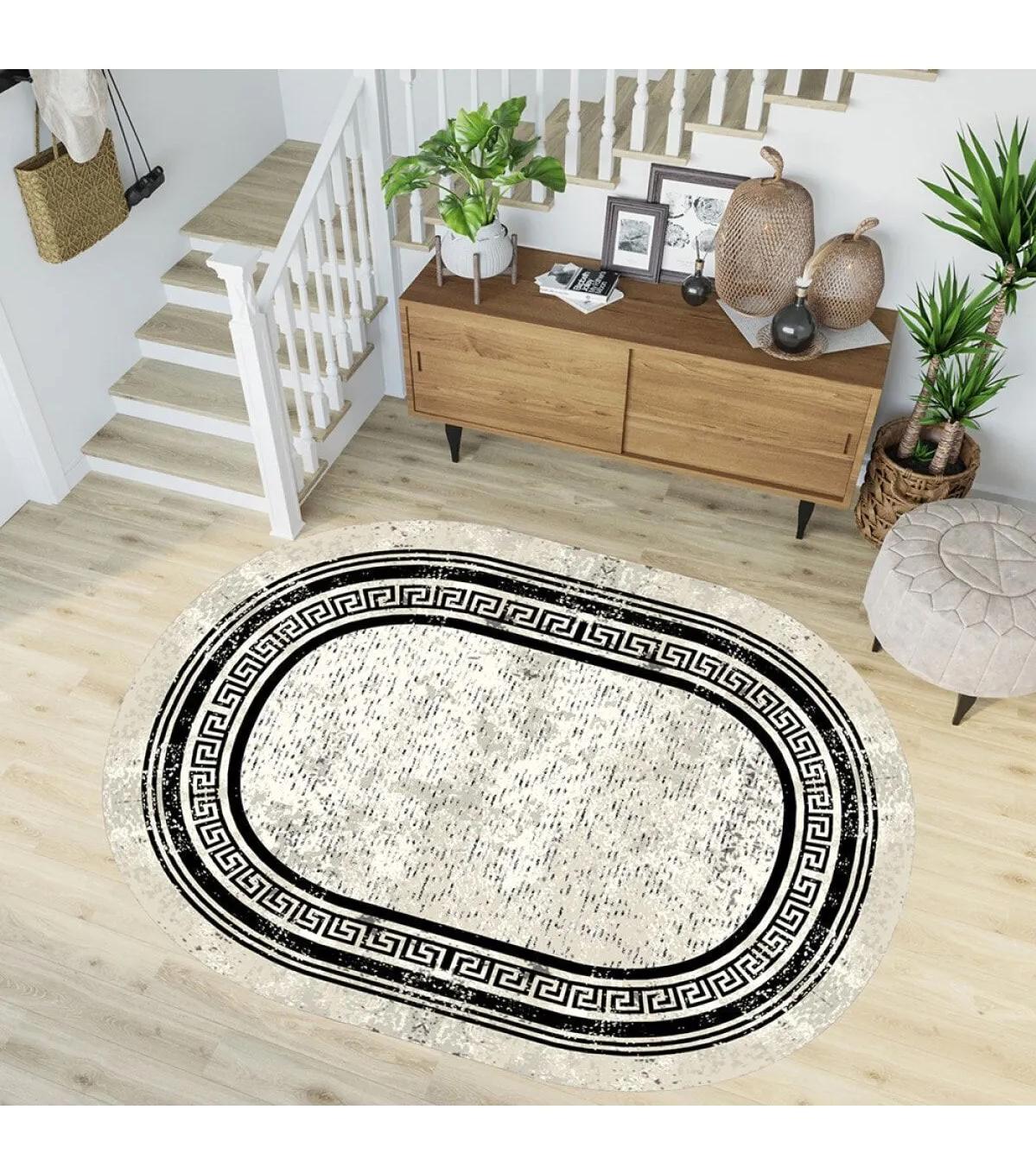 Rovigo Home RVG7201-SD1044 Krem 8 mm Polyester Yıkanabilir Orta Kaymaz Dot Taban Dikdörtgen Makine Dokuma Salon Halısı 100x150 cm