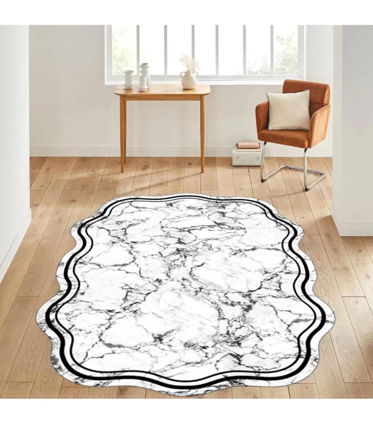Rovigo Home RVG7037-HT794 Krem 8 mm Polyester Yıkanabilir Orta Kaymaz Dot Taban Dikdörtgen Makine Dokuma Salon Halısı 80x150 cm