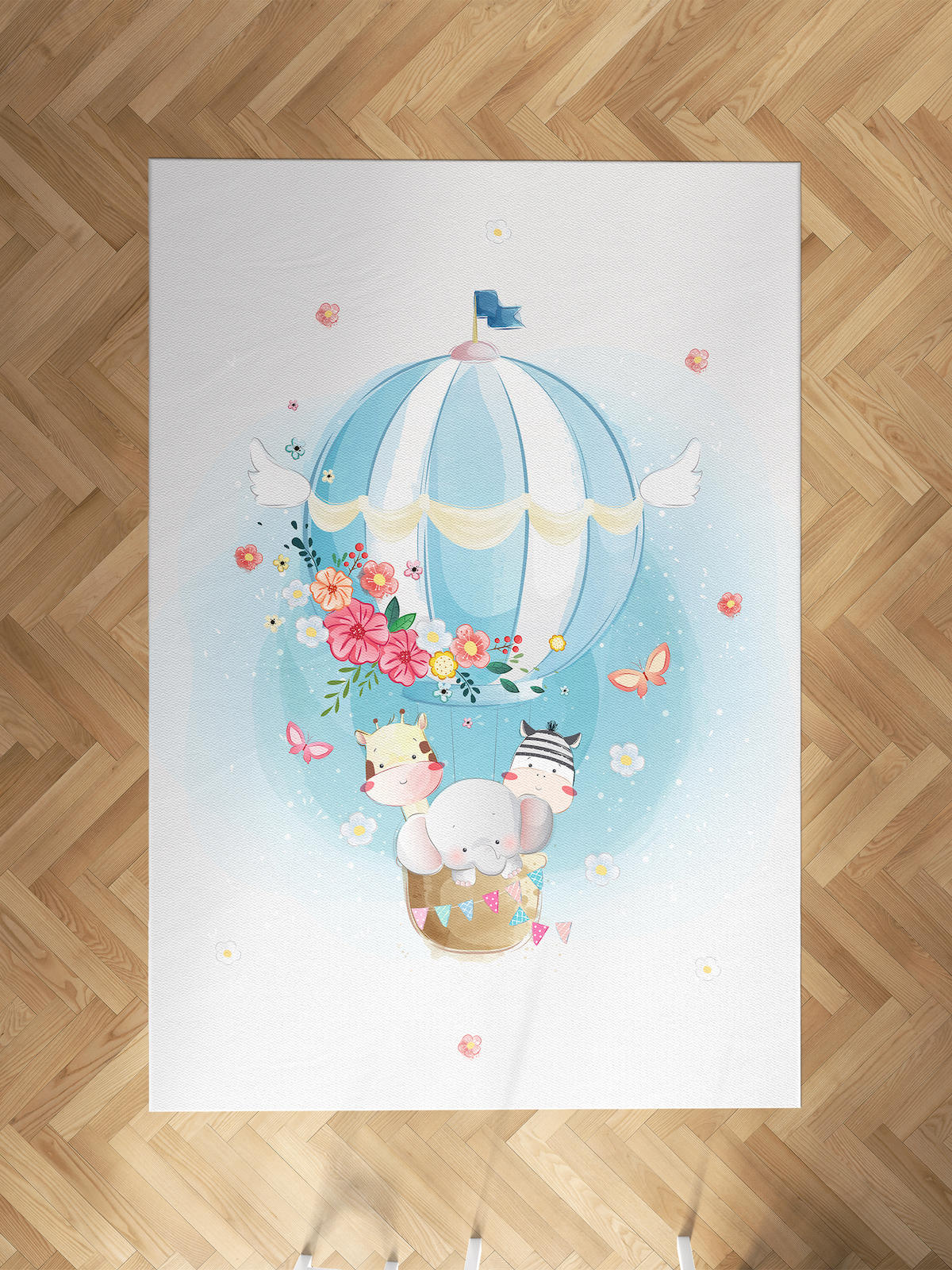 Mekta Home Fil-Uçan Balon Krem 10 mm Antibakteriyel Yıkanabilir İnce Kaymaz Dot Taban Dikdörtgen Makine Dokuma Çocuk Odası Halısı 180x500 cm