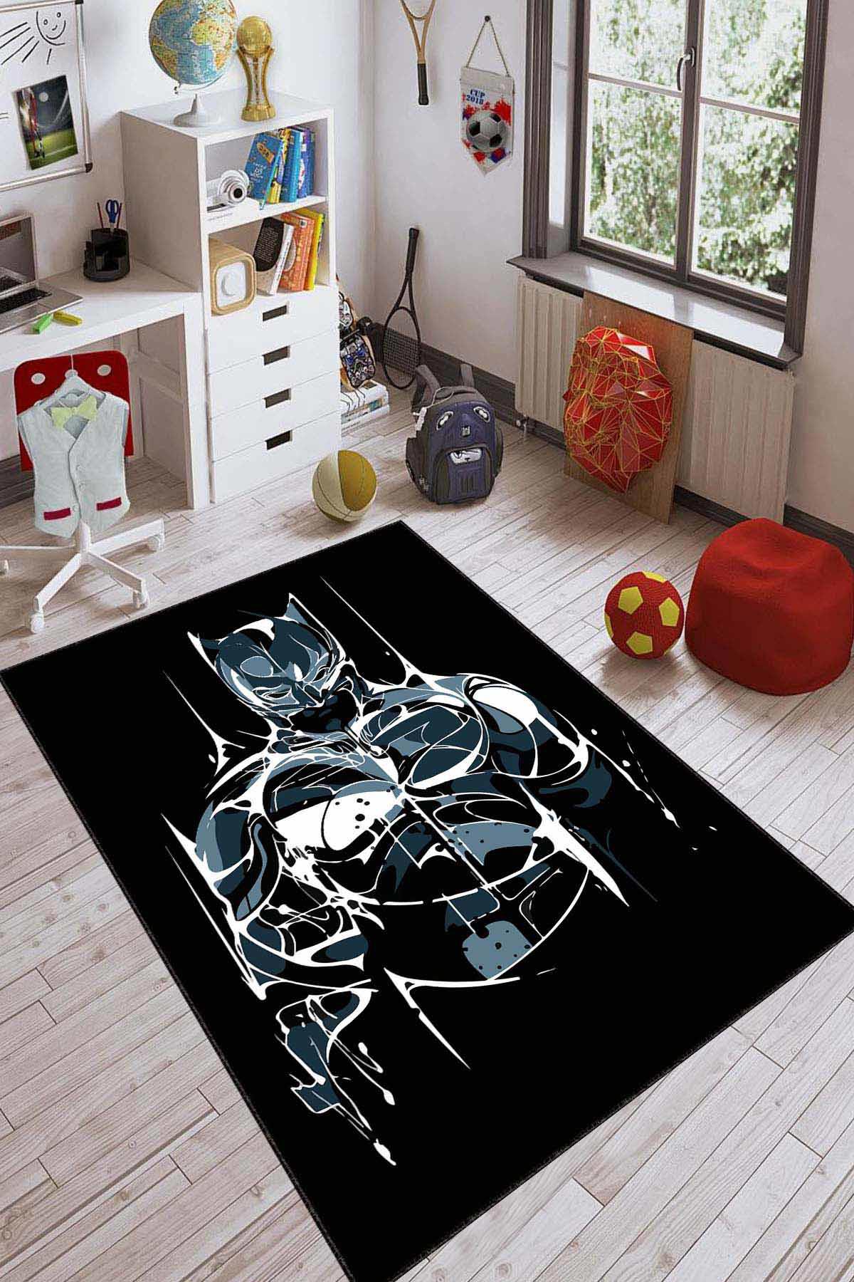Viva Home AR1182 Siyah 7 mm Mikropolyester Antibakteriyel Yıkanabilir İnce Kaymaz Lateks Taban Dikdörtgen Makine Dokuma Çocuk Odası Halısı 100x200 cm