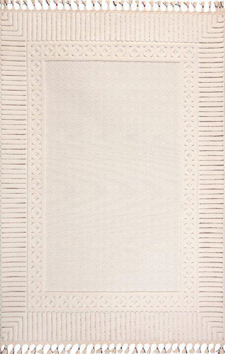 Gümüşsuyu Alvin 12729 Krem 10 mm Polyester Toz Tutmaz Yıkanabilir Orta Kaymaz Jüt Taban Dikdörtgen Makine Dokuma Salon Halısı 140x200 cm