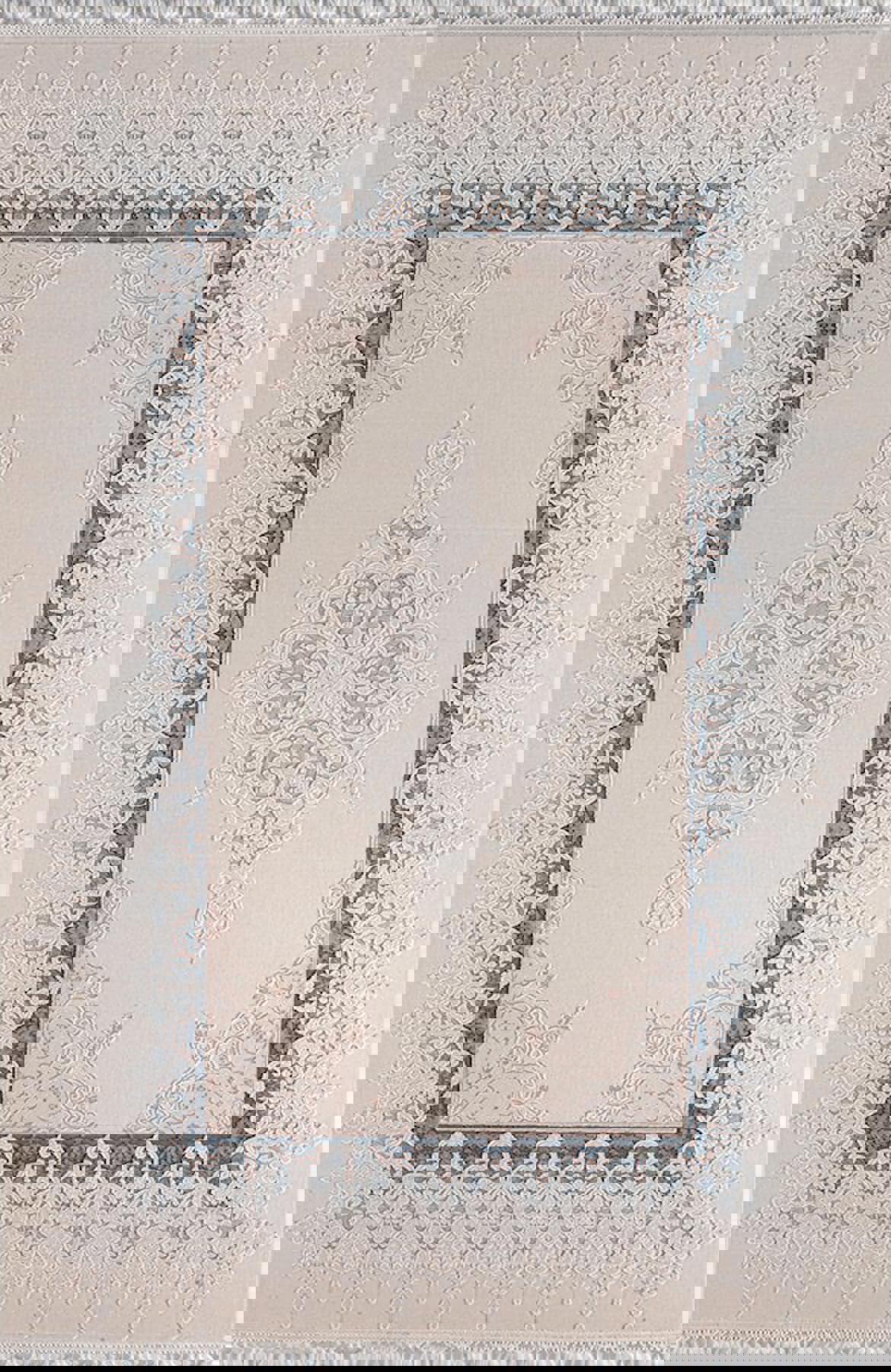 Sanat Halı Delüks 6987 Krem 7 mm Akrilik Yıkanabilir Kalın Kaymaz Lateks Taban Dikdörtgen Makine Dokuma Salon Halısı 140x200 cm